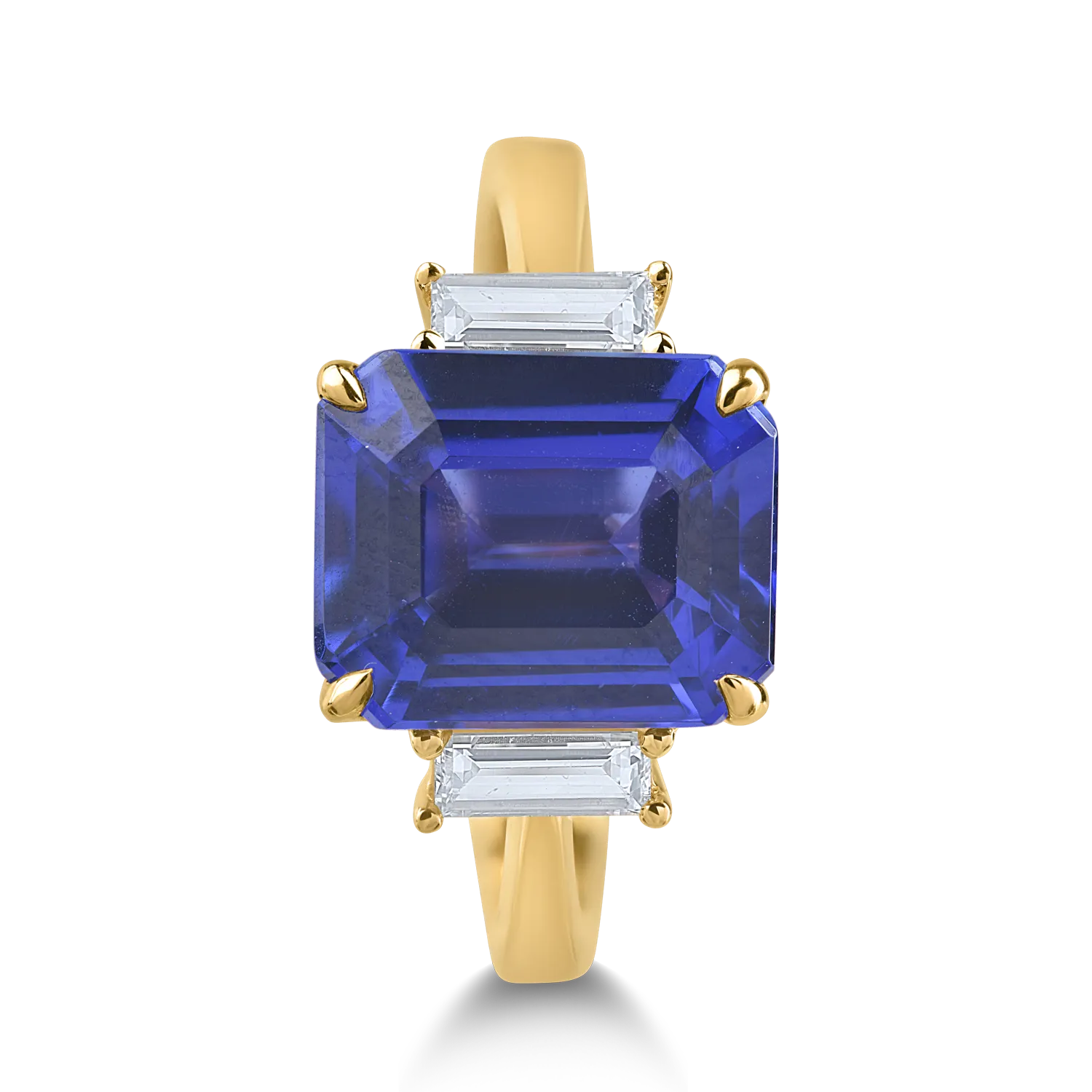 Inel din aur galben cu tanzanit rectangular de 4.01ct si diamante de 0.31ct