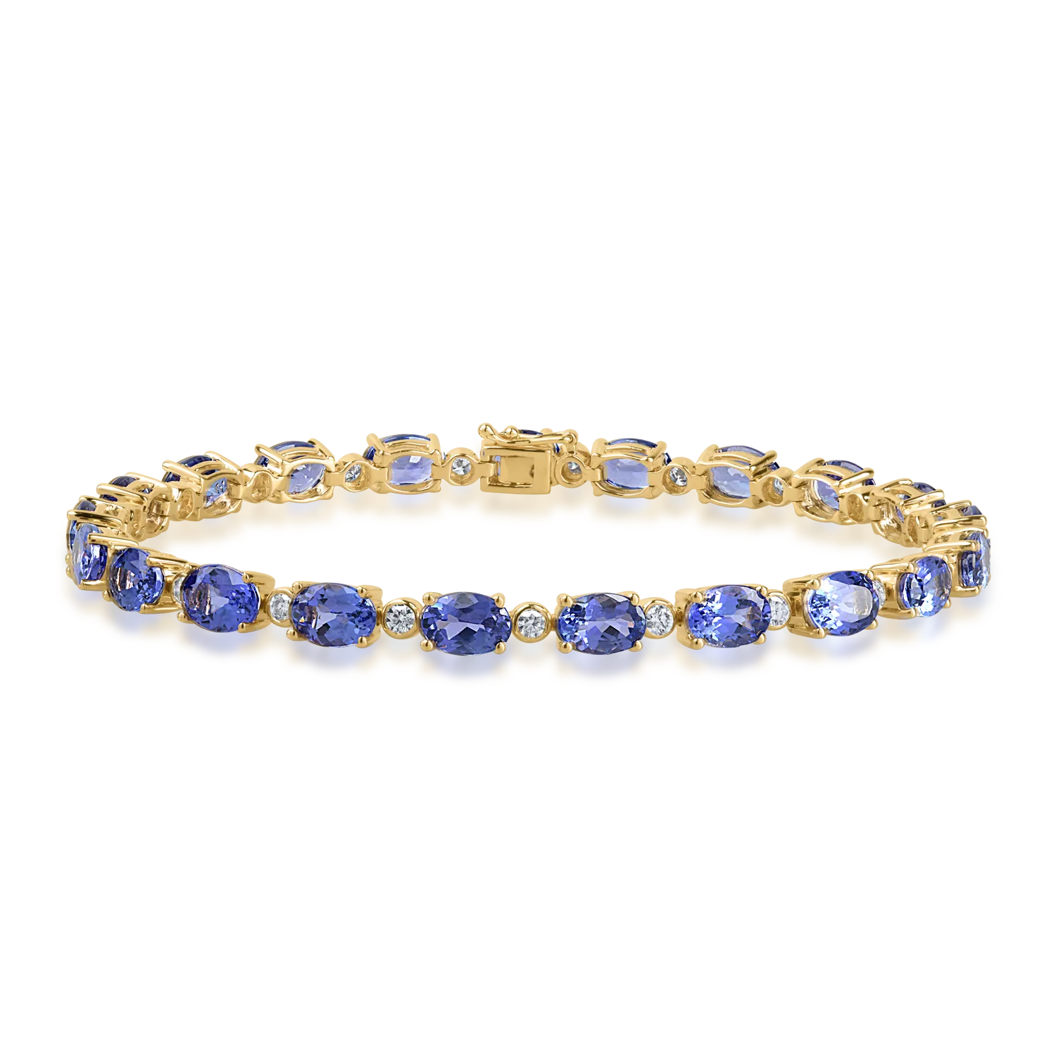 Bratara tennis din aur galben cu tanzanite ovale de 13.05ct si diamante de 0.85ct