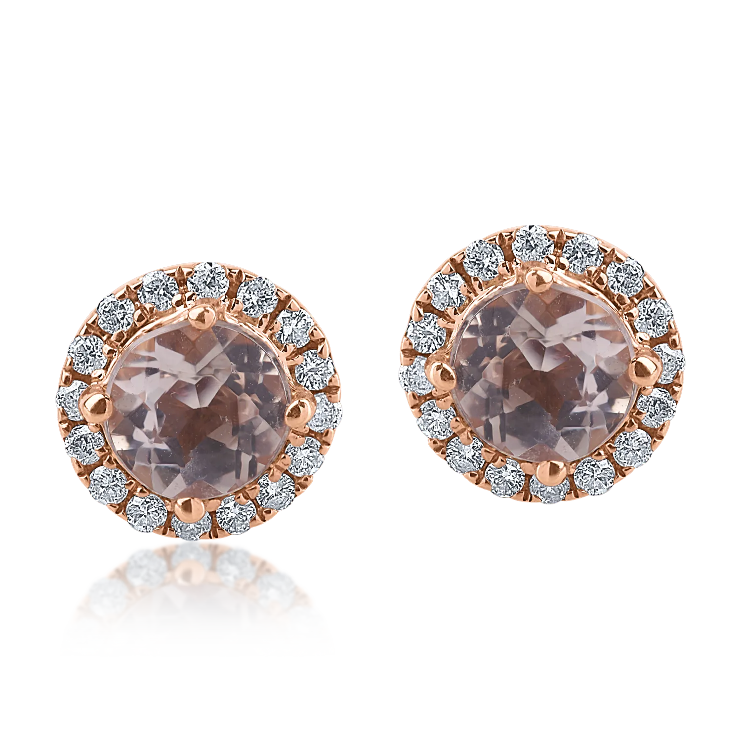 Rose gold earrings with 0.8ct morganites and 0.19ct diamonds