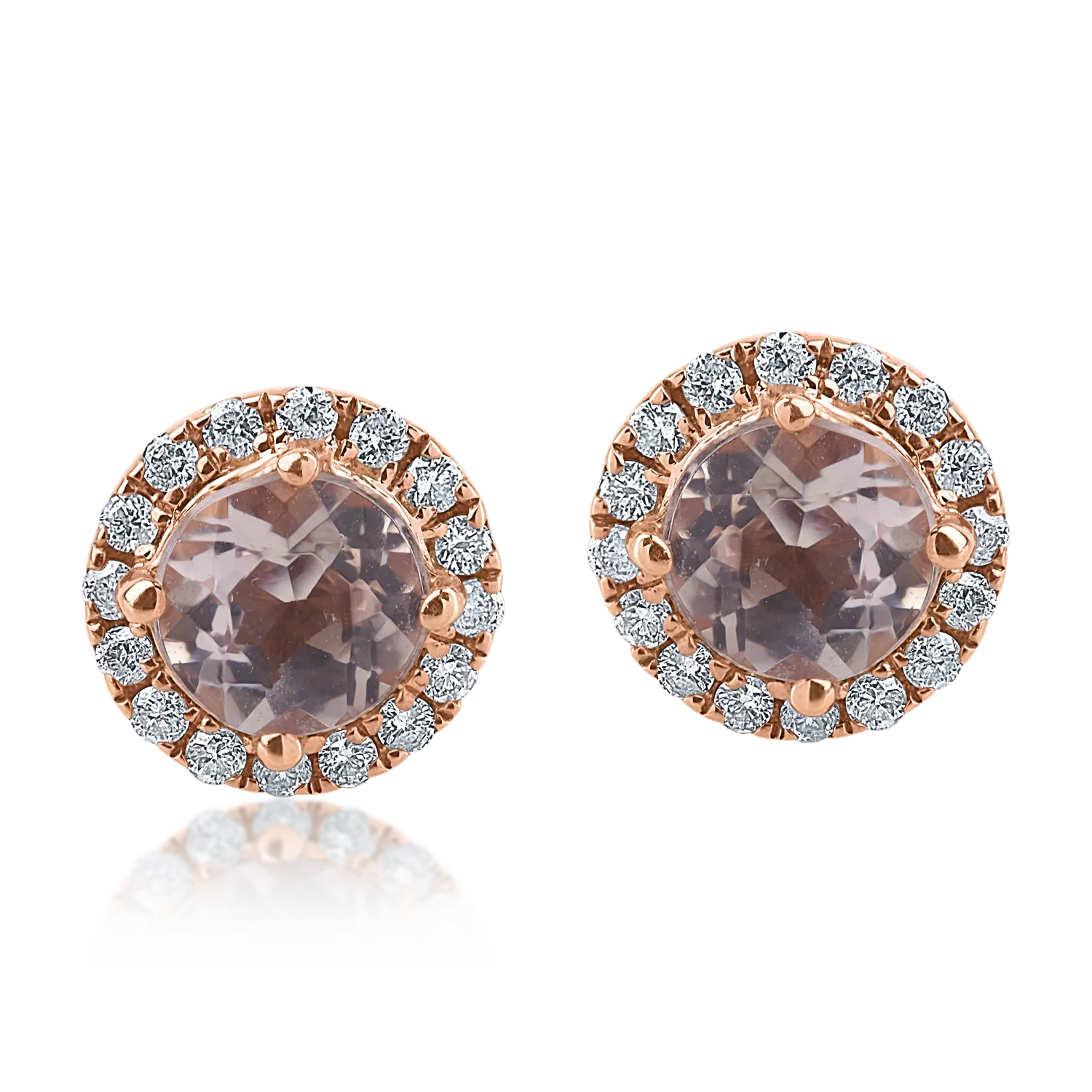 Cercei din aur roz cu morganite de 0.8ct si diamante de 0.19ct