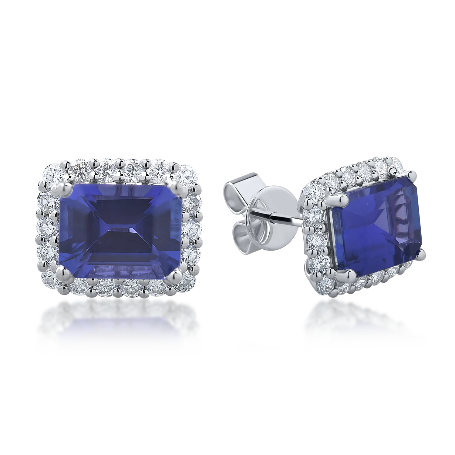 Cercei din aur alb cu tanzanite rectangulare de 4.93ct si diamante round de 0.93ct