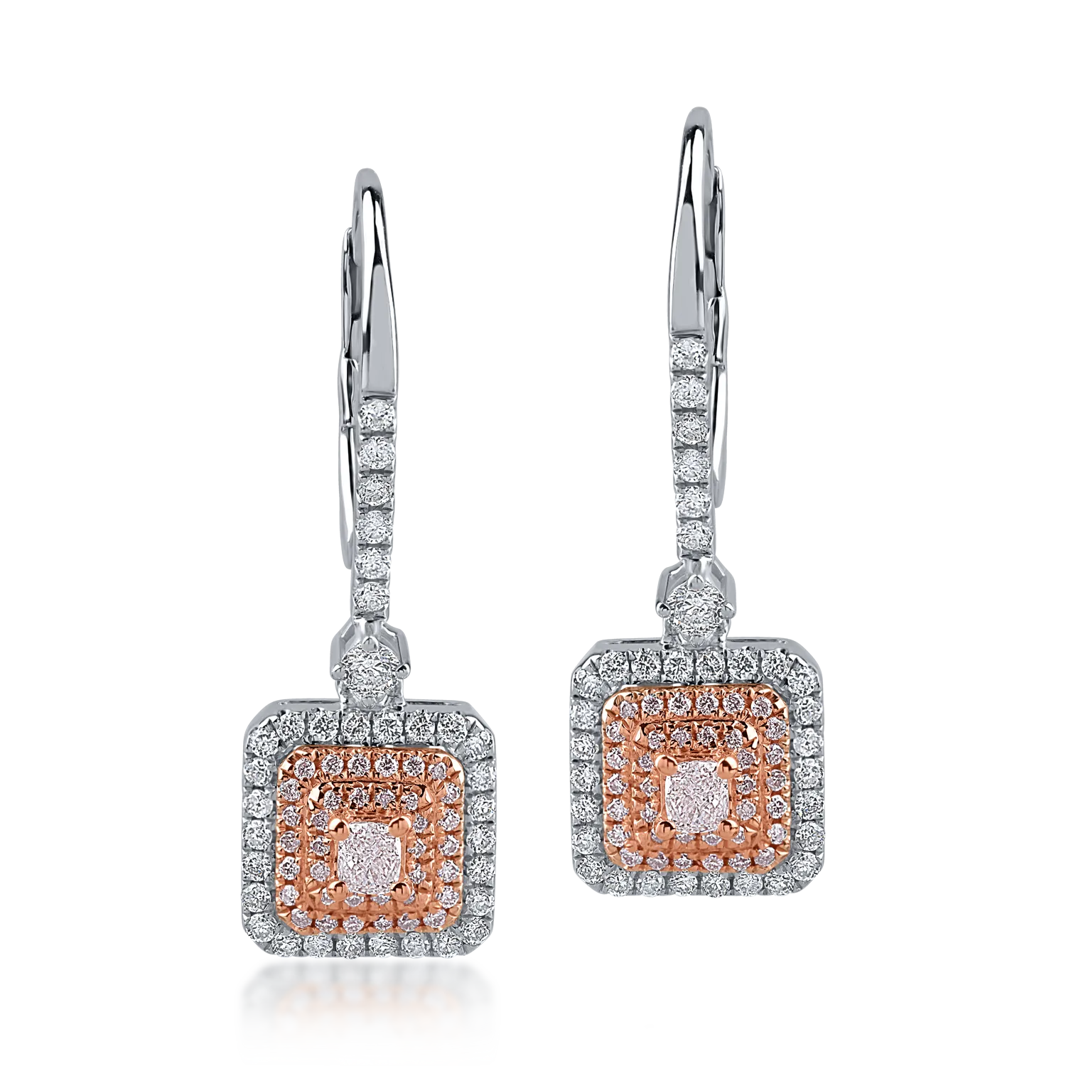 Kolczyki z białego różowego złota z bezbarwnymi diamentami o masie 0.42ct i różowymi diamentami o masie 0.32ct