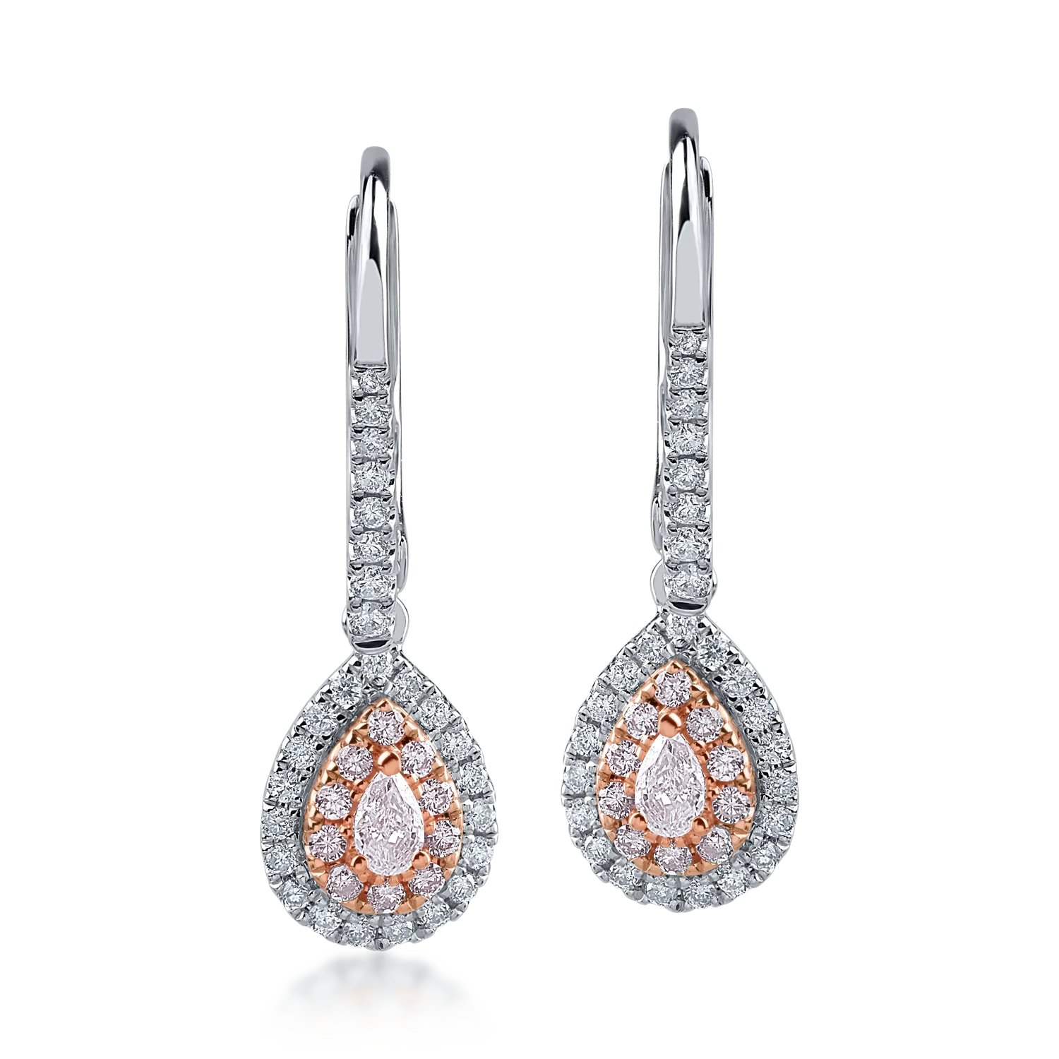 Обеци от бяло розово злато с 0.38ct розови диаманти и 0.35ct чисти диаманти