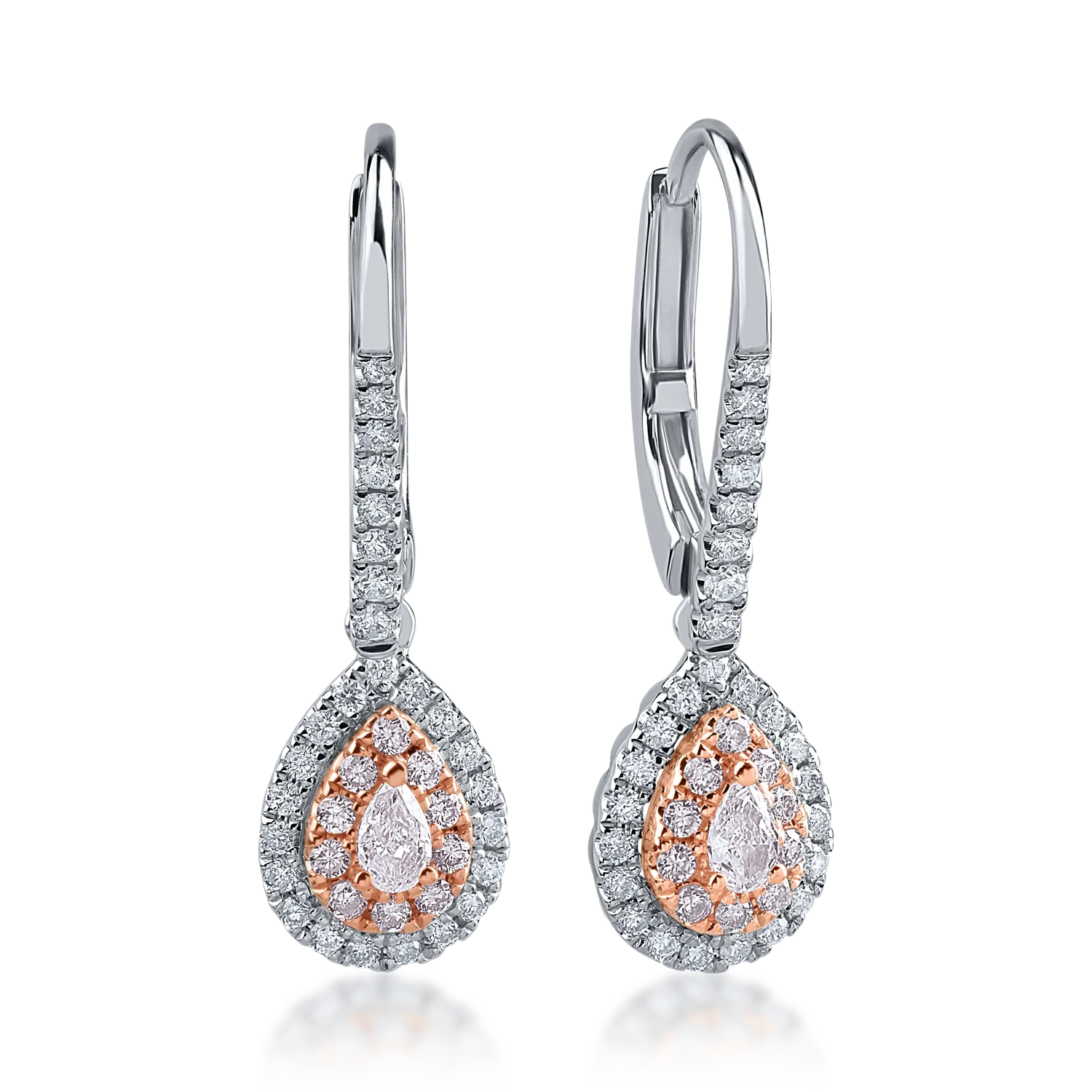 White-rose gold earrings with 0.38ct rose diamonds and 0.35ct clear diamonds