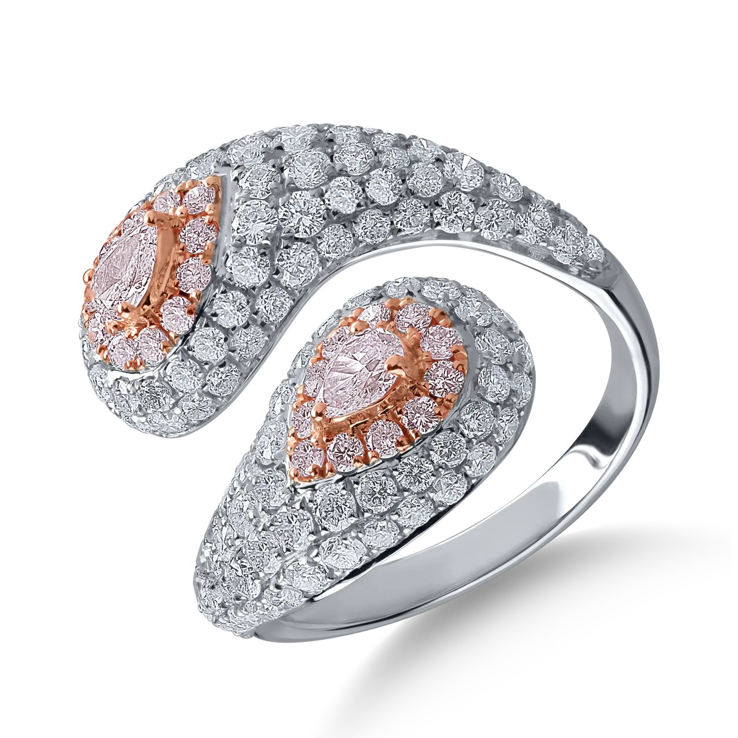 Rózsafehér arany gyűrű 2.09ct tiszta gyémántokkal és 0.59ct rózsa gyémántokkal
