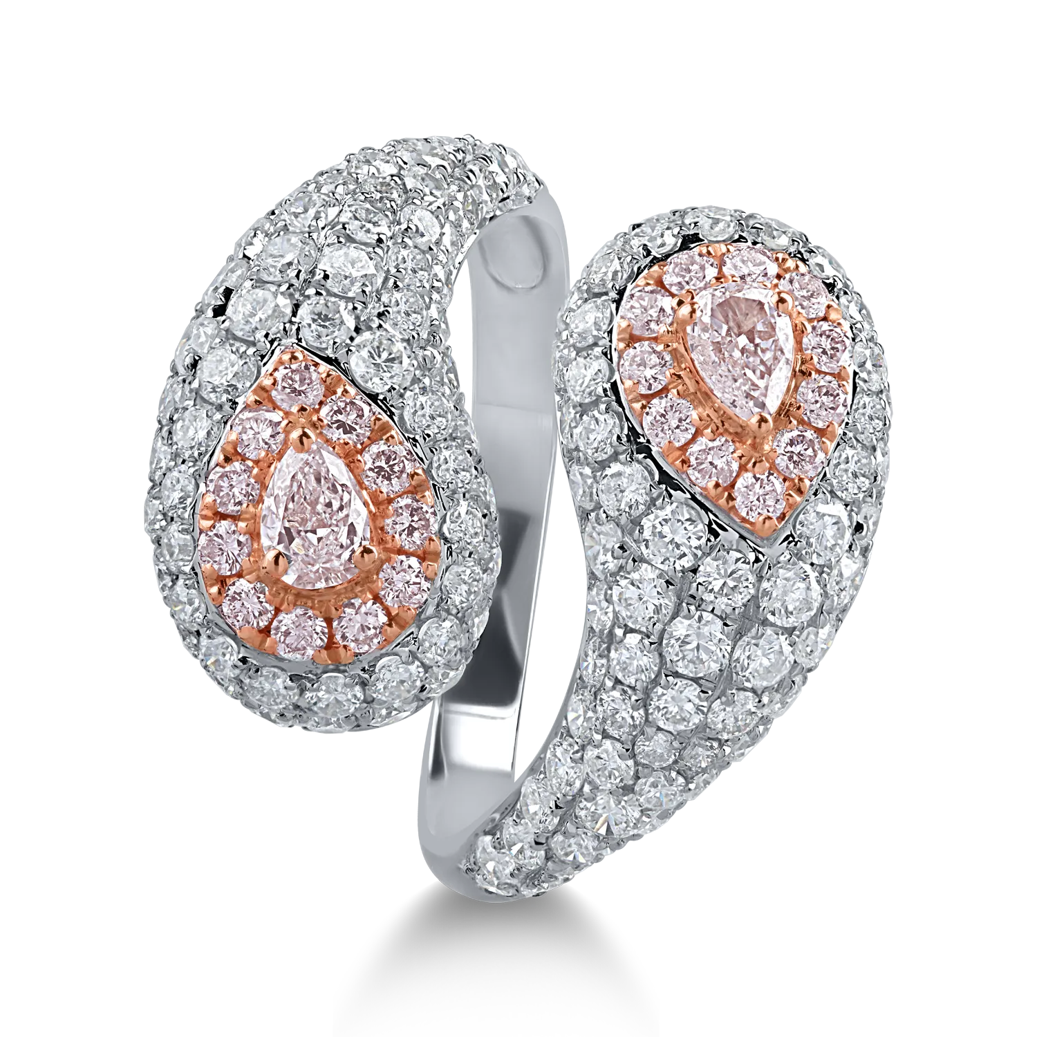 White-rose gold ring with 2.09ct clear diamonds and 0.59ct rose diamonds