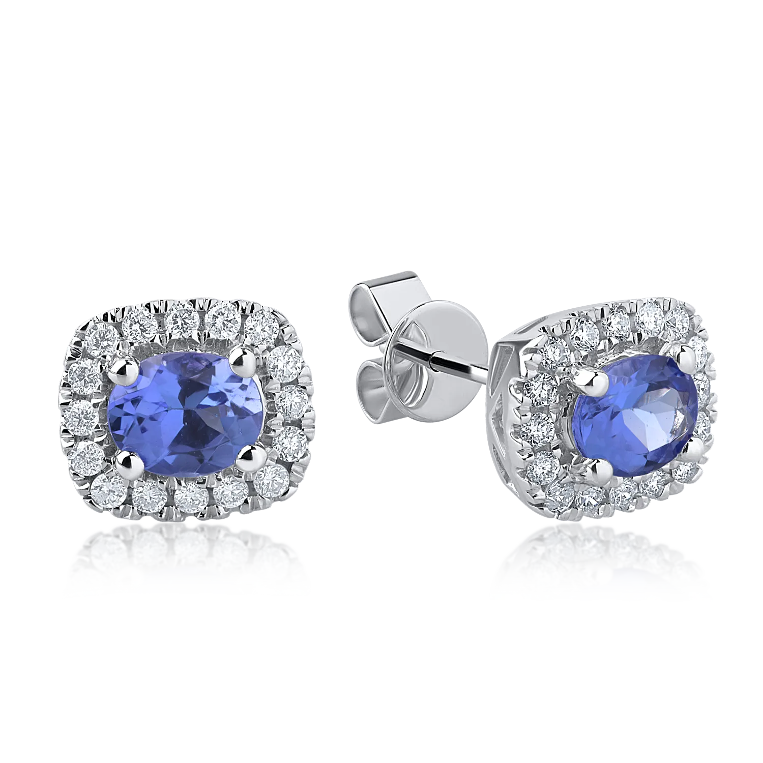 Cercei din aur alb cu tanzanite de 0.8ct si diamante de 0.21ct