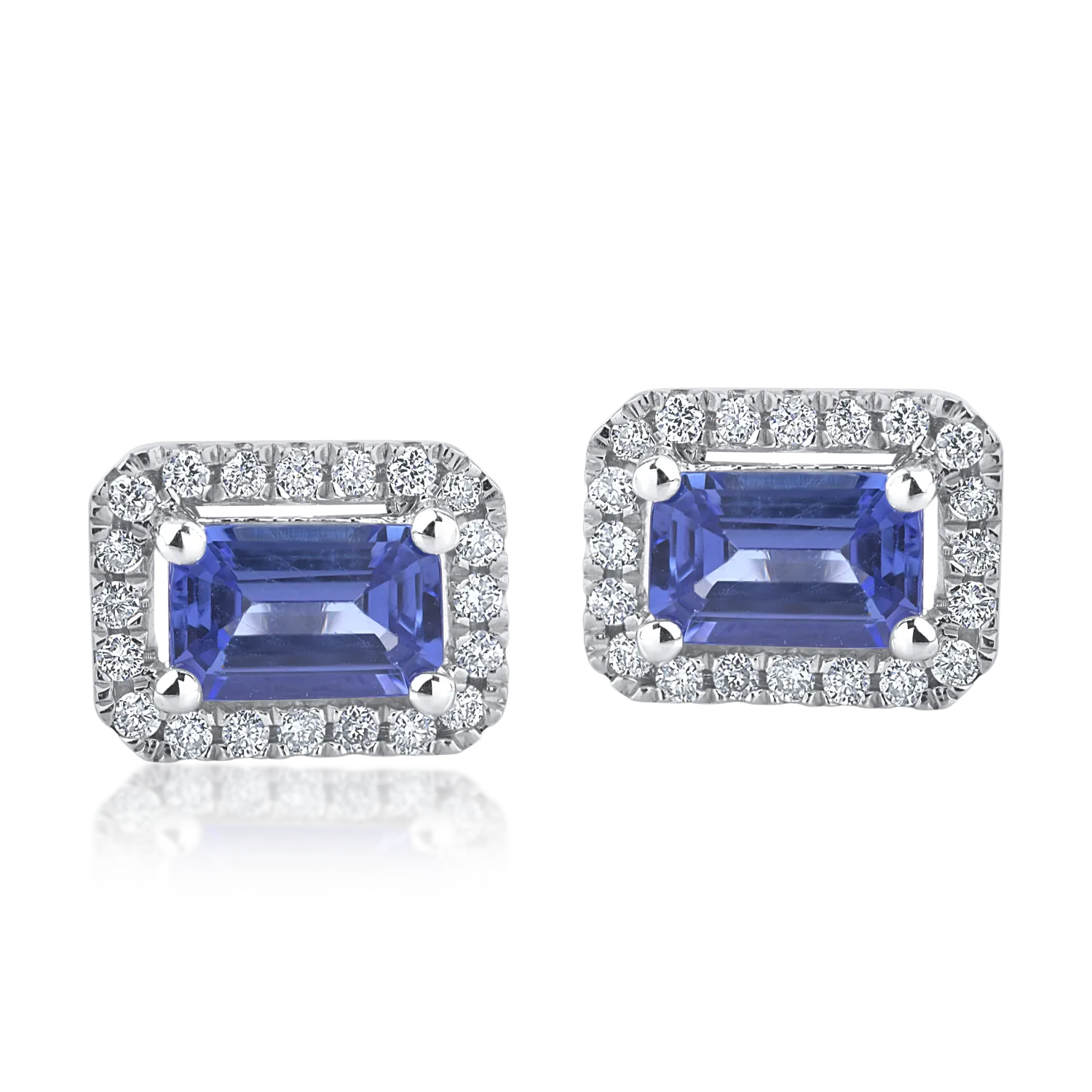 Cercei din aur alb cu tanzanite de 1.26ct si diamante de 0.2ct