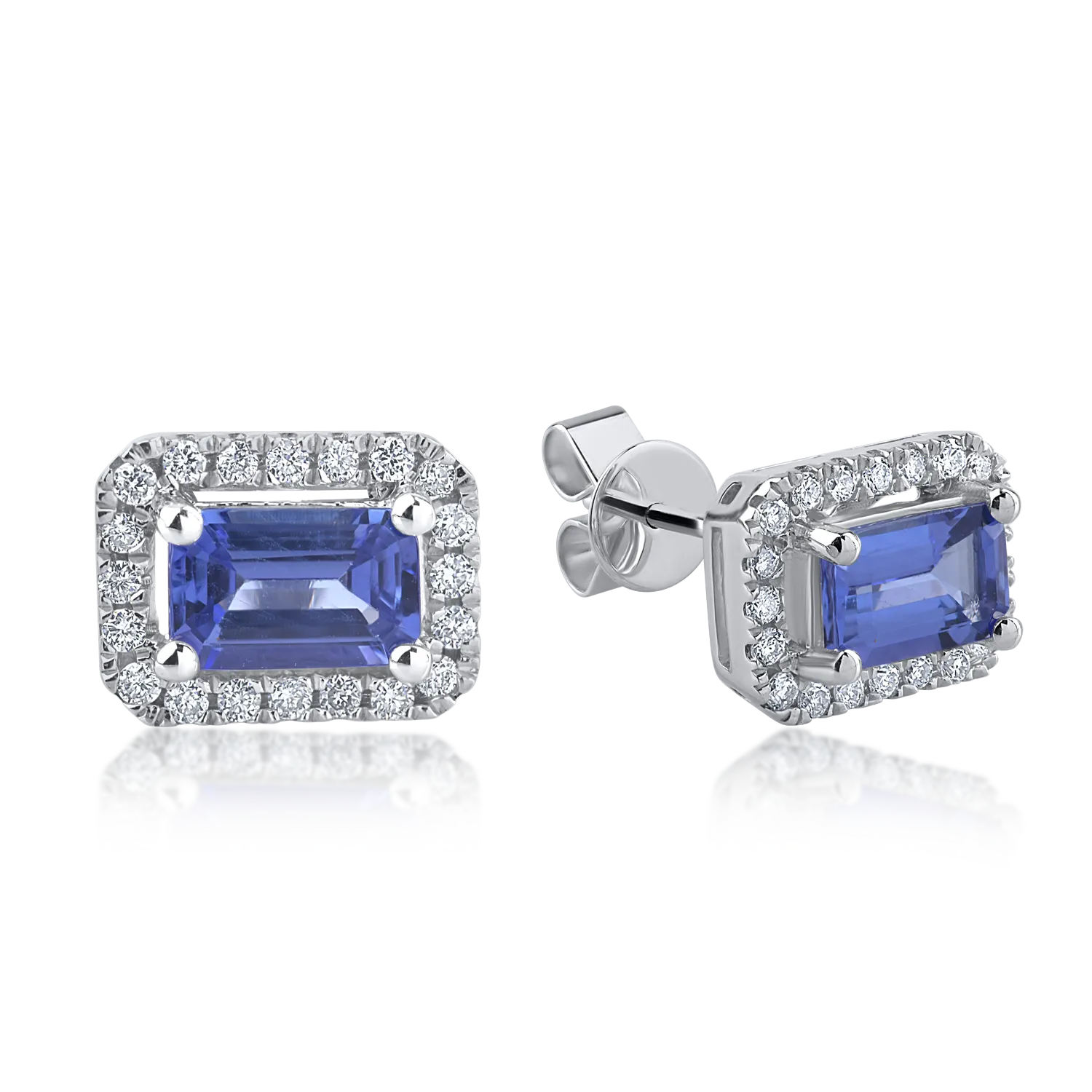 Cercei din aur alb cu tanzanite rectangulare de 1.26ct si diamante de 0.2ct