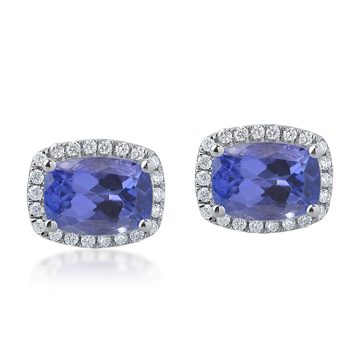 Cercei din aur alb cu tanzanite de 2.06ct si diamante de 0.16ct