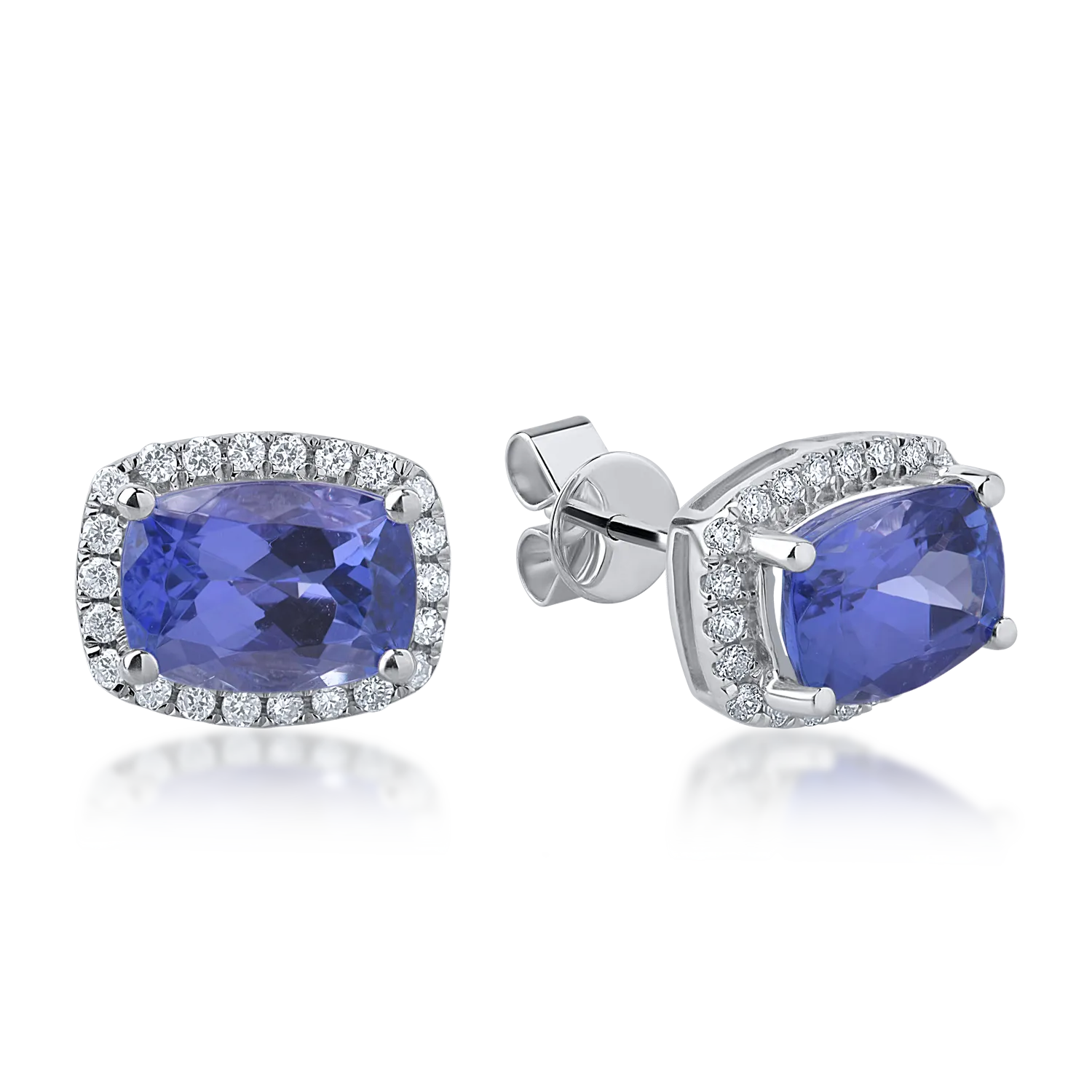 Cercei din aur alb cu tanzanite de 2.06ct si diamante de 0.16ct