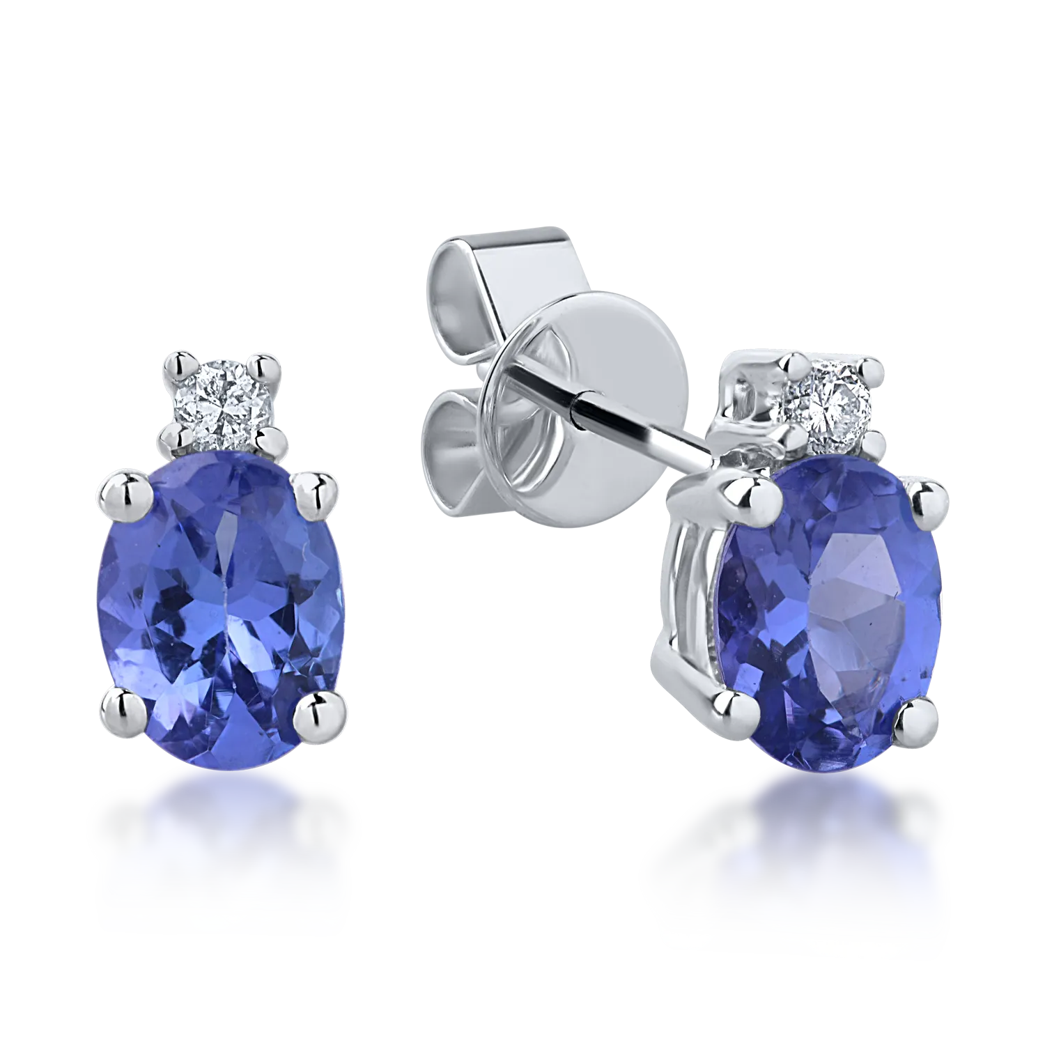 Cercei din aur alb cu tanzanite ovale de 0.77ct si diamante de 0.03ct