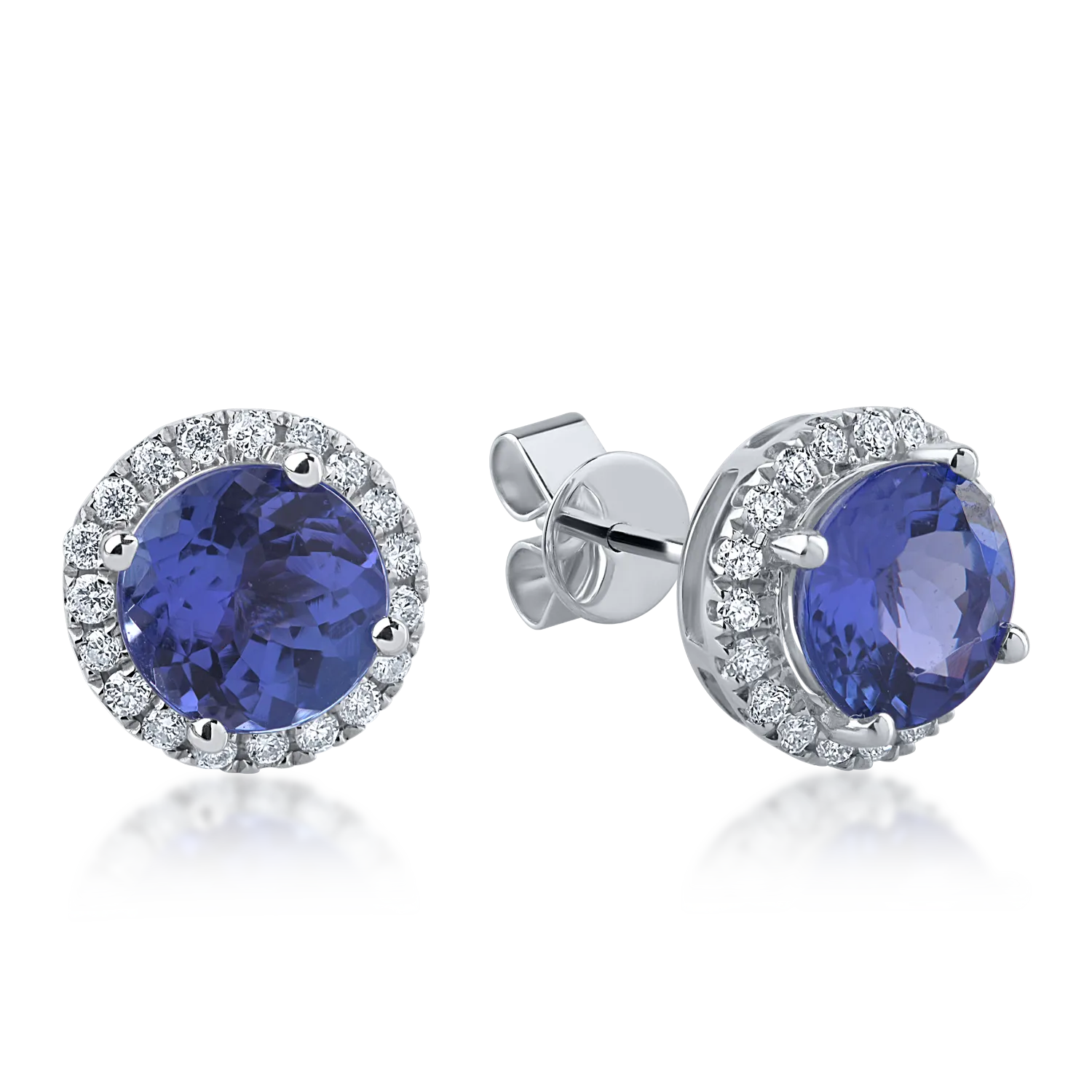 Cercei din aur alb cu tanzanite de 1.89ct si diamante de 0.19ct