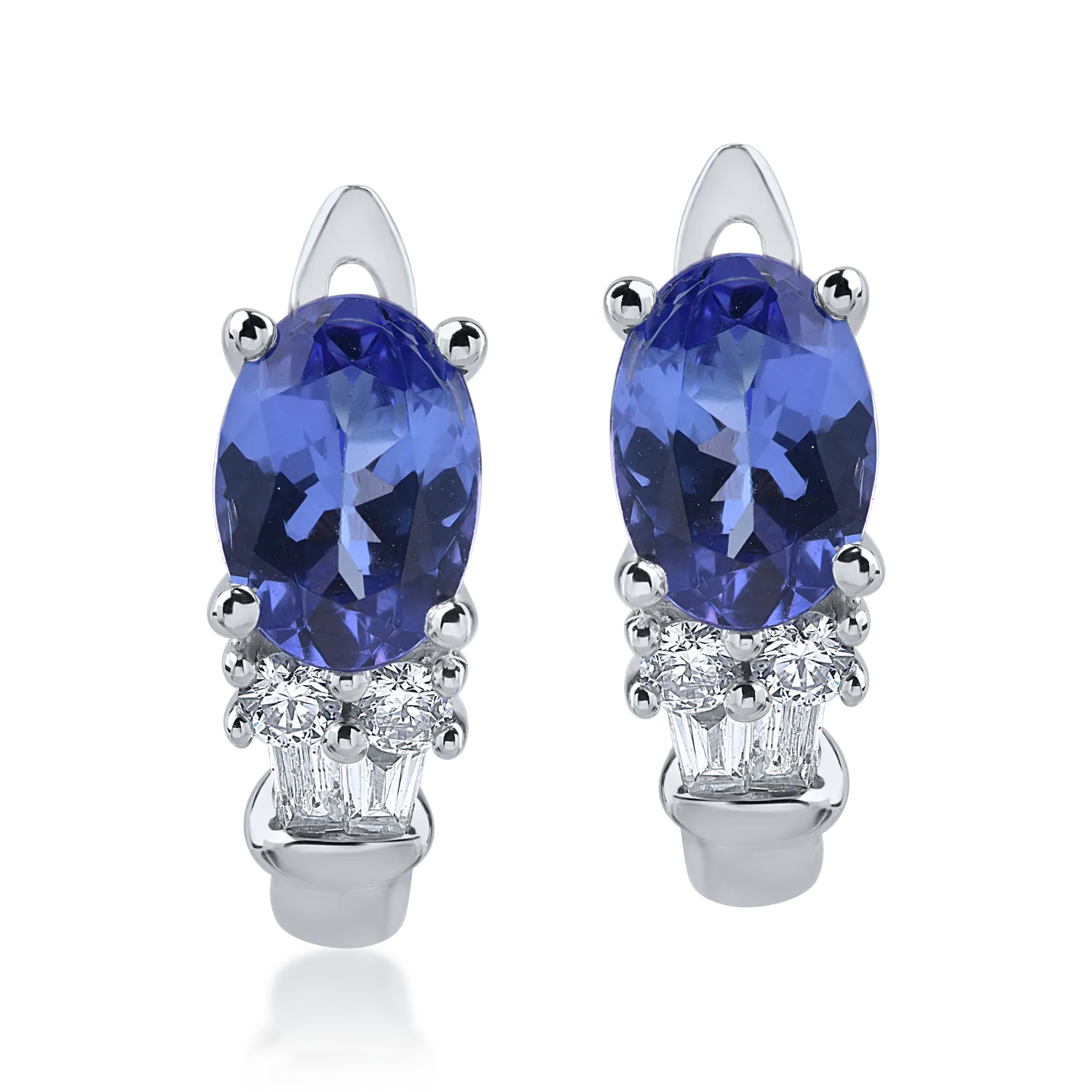 Cercei din aur alb cu tanzanite de 1.63ct si diamante de 0.25ct