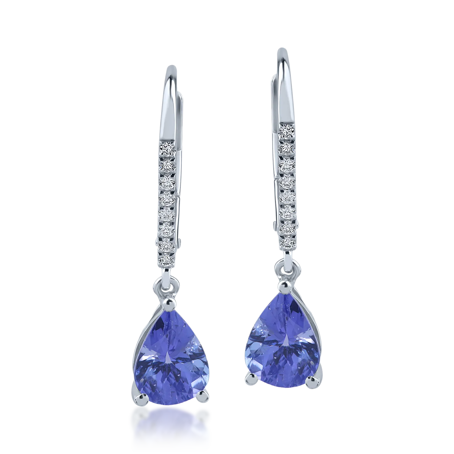 Cercei din aur alb cu tanzanite de 2.13ct si diamante de 0.12ct