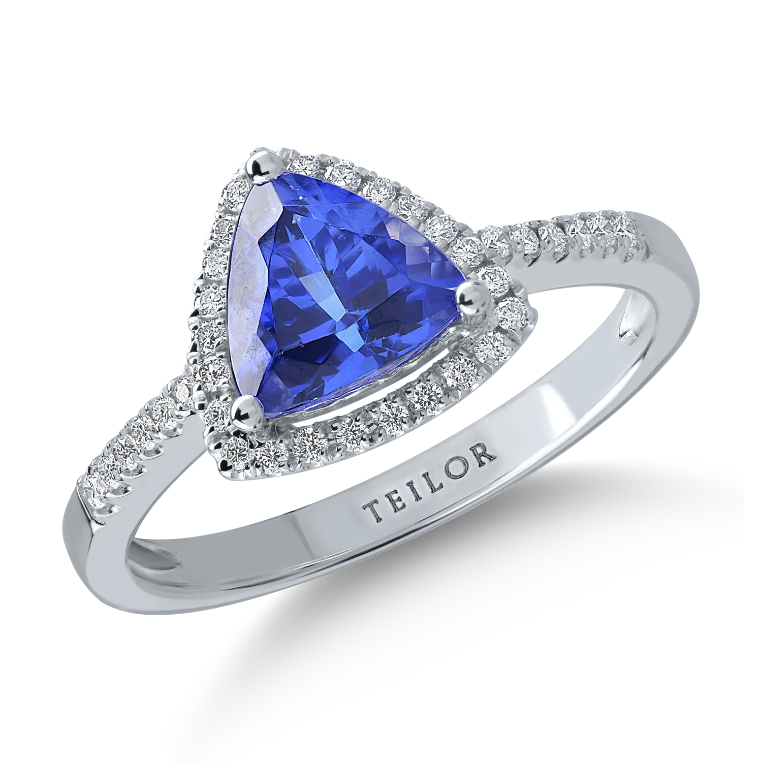 Inel din aur alb cu tanzanit trillion de 1.4ct si diamante de 0.19ct