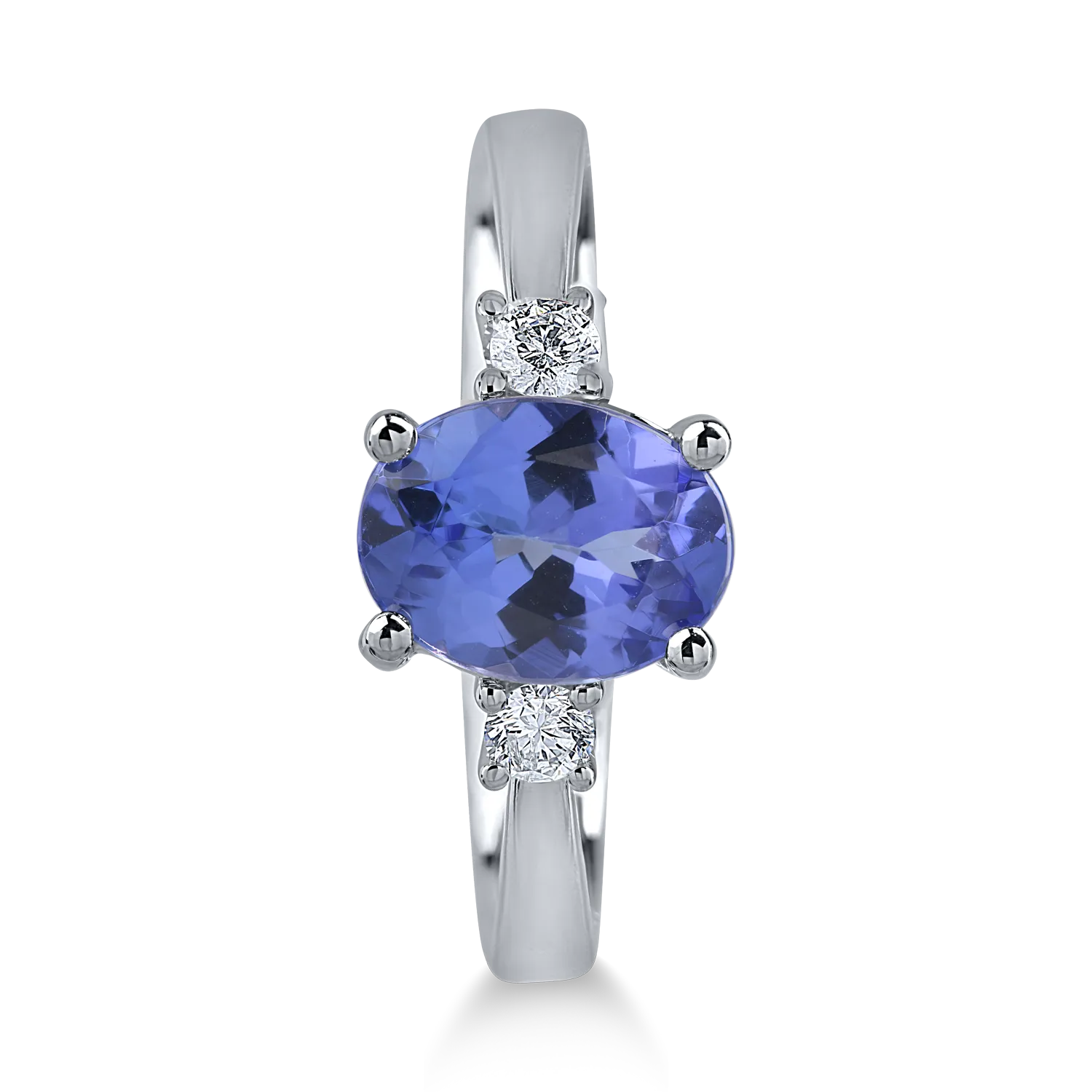 Inel din aur alb cu tanzanit oval de 1.61ct si diamante de 0.12ct