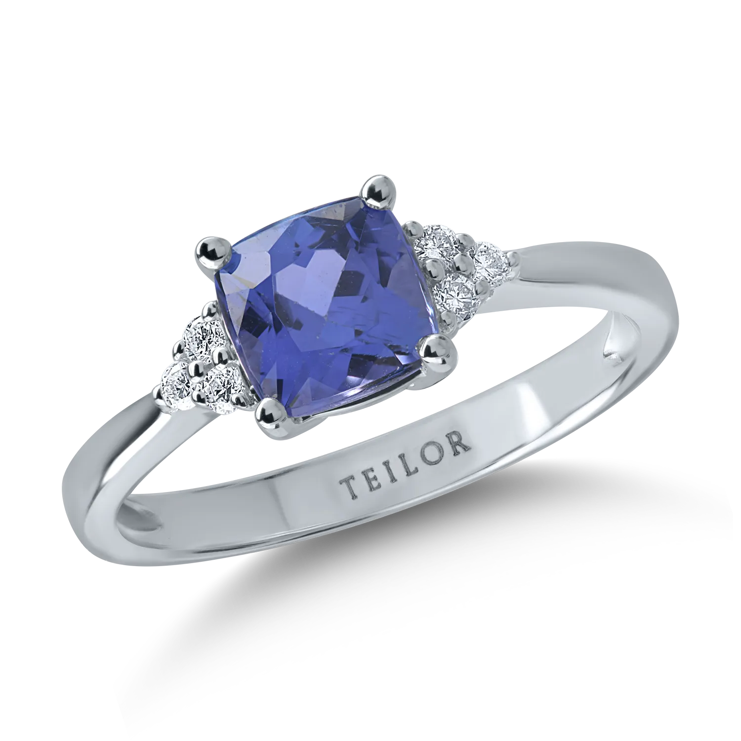Inel din aur alb cu tanzanit cushion de 1.48ct si diamante de 0.09ct