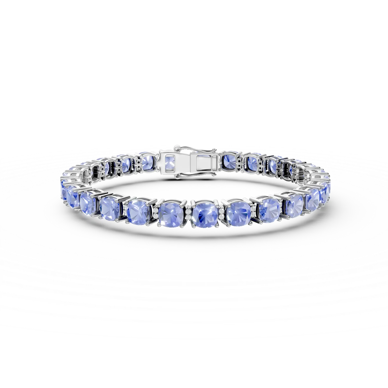 Bratara tennis din aur alb cu tanzanite cushion de 21.94ct si diamante de 0.43ct