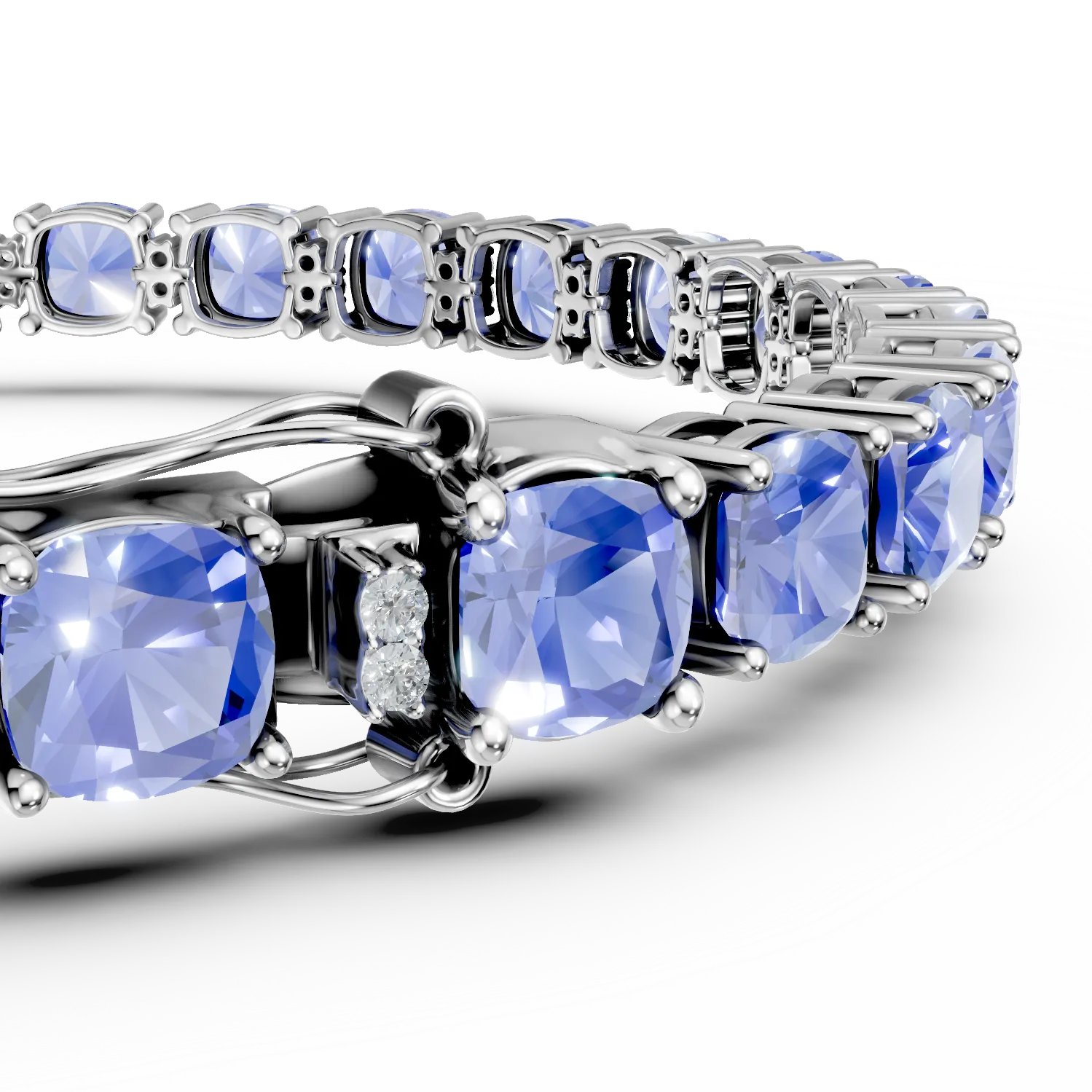 Fehérarany tenisz karkötő 21.94ct tanzanittal és 0.43ct gyémánttal