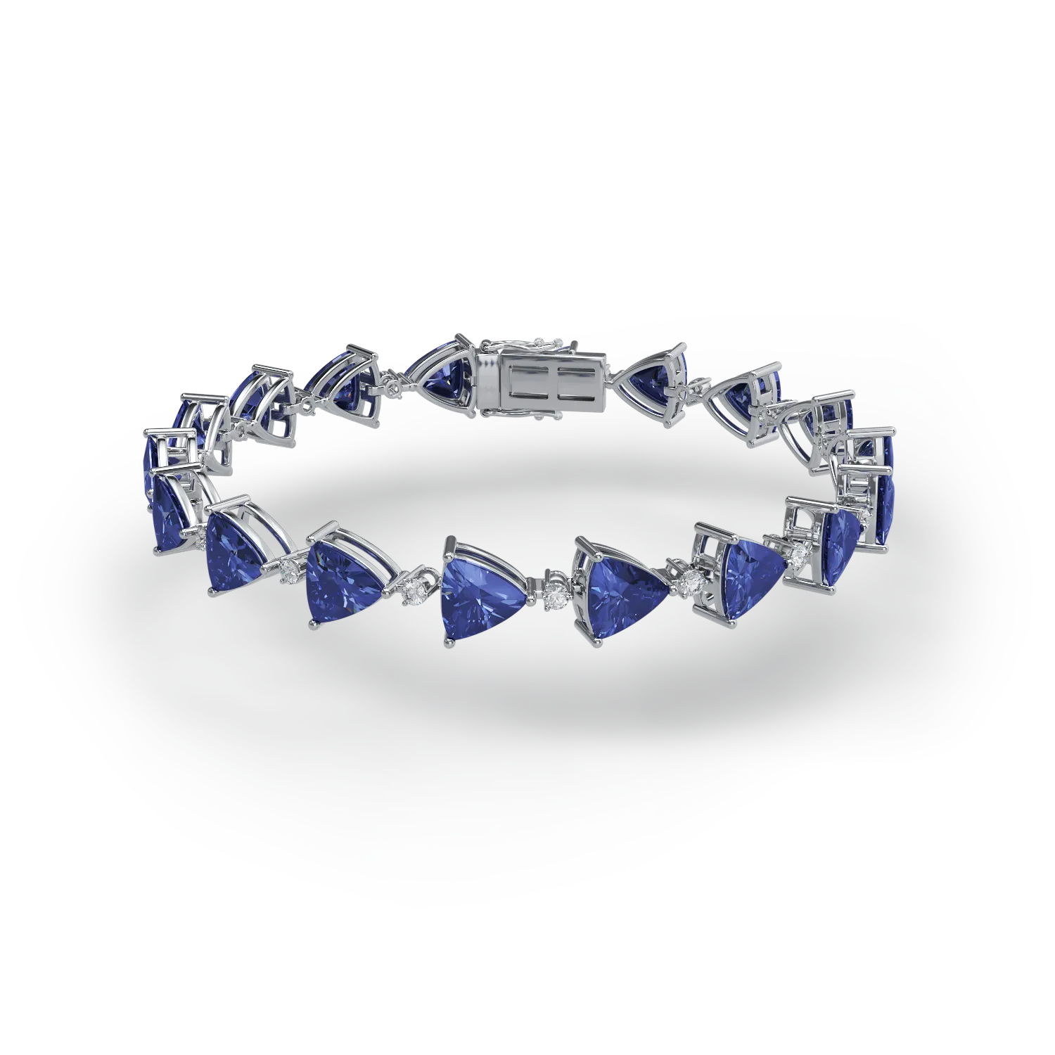 Bratara tennis din aur alb cu tanzanite triangle de 16.41ct si diamante de 0.65ct