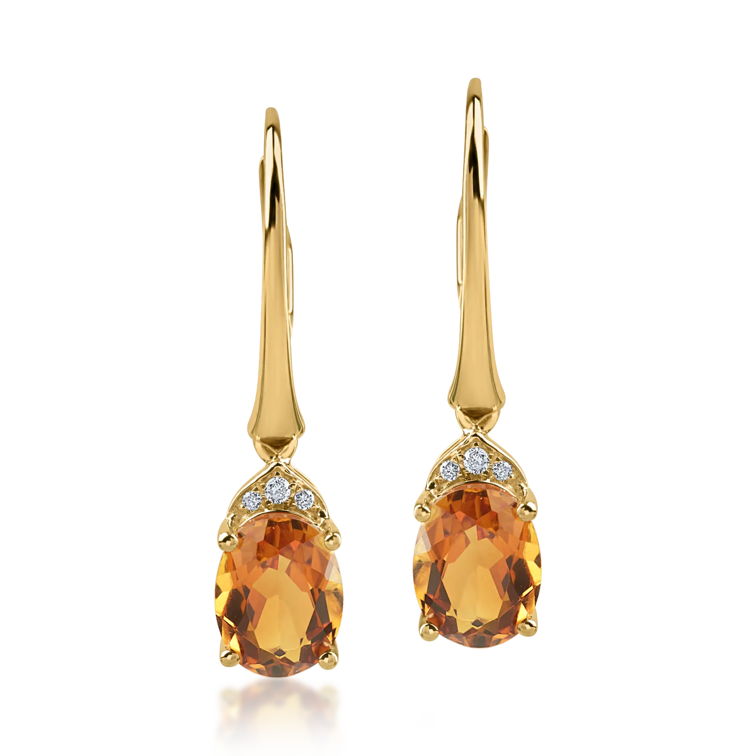 Обеци от жълто злато с цитрин 2.29ct и диаманти 0.03ct