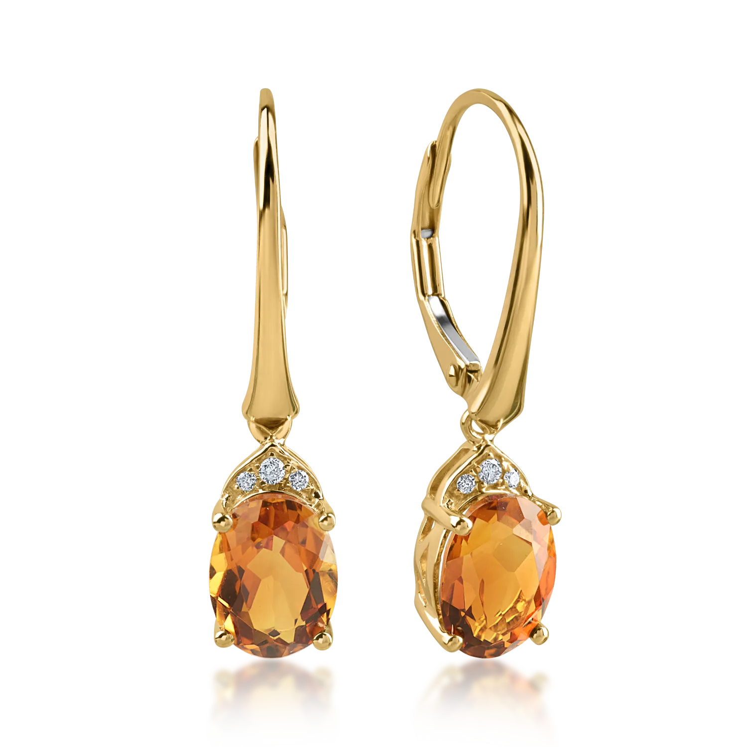 Обеци от жълто злато с цитрин 2.29ct и диаманти 0.03ct