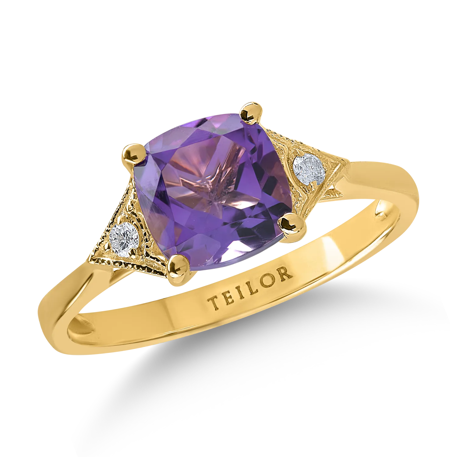 Yellow gold ring with 1.45ct amethyst and 0.04ct diamonds