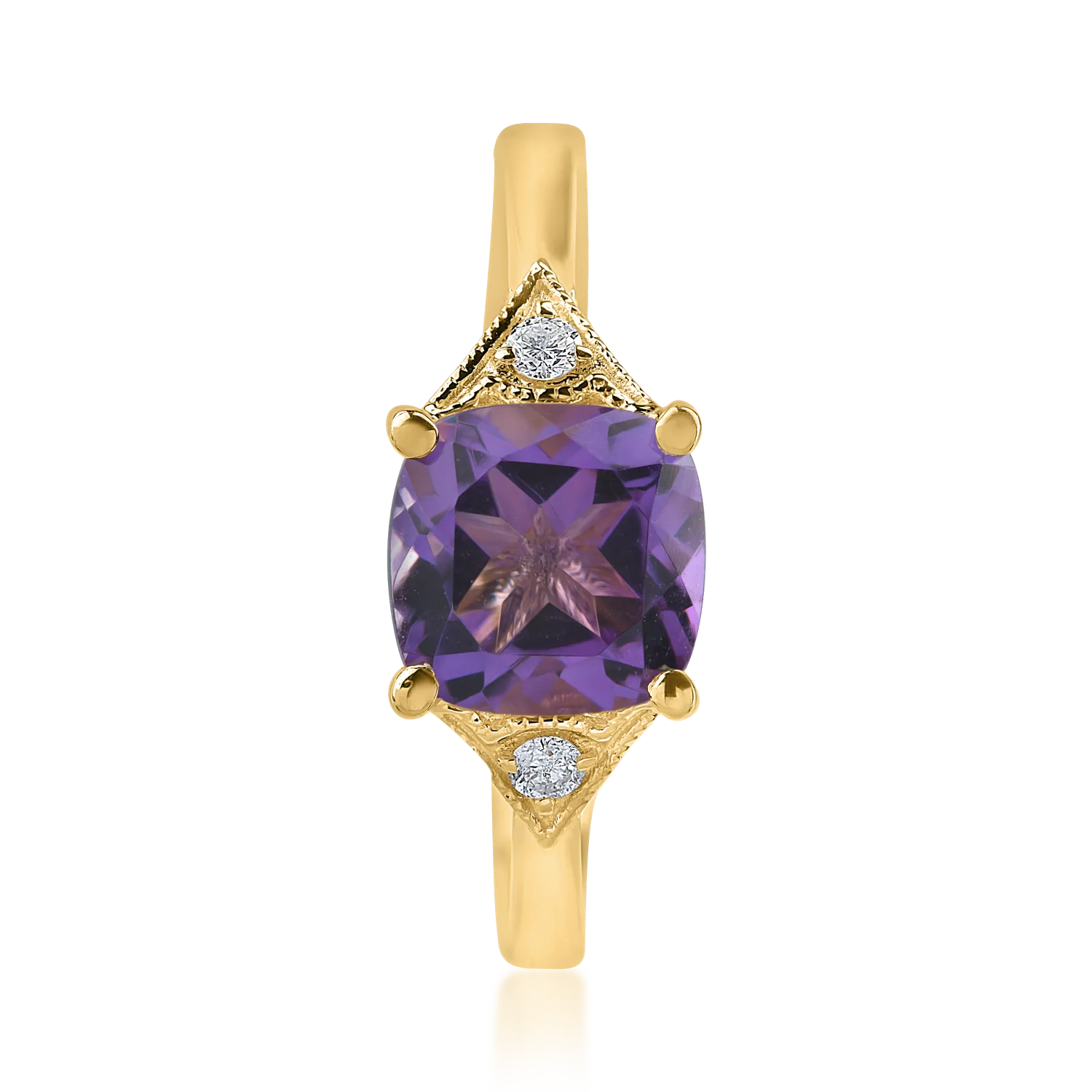 Sárga arany gyűrű 1.45ct ametiszttel és 0.04ct gyémántokkal