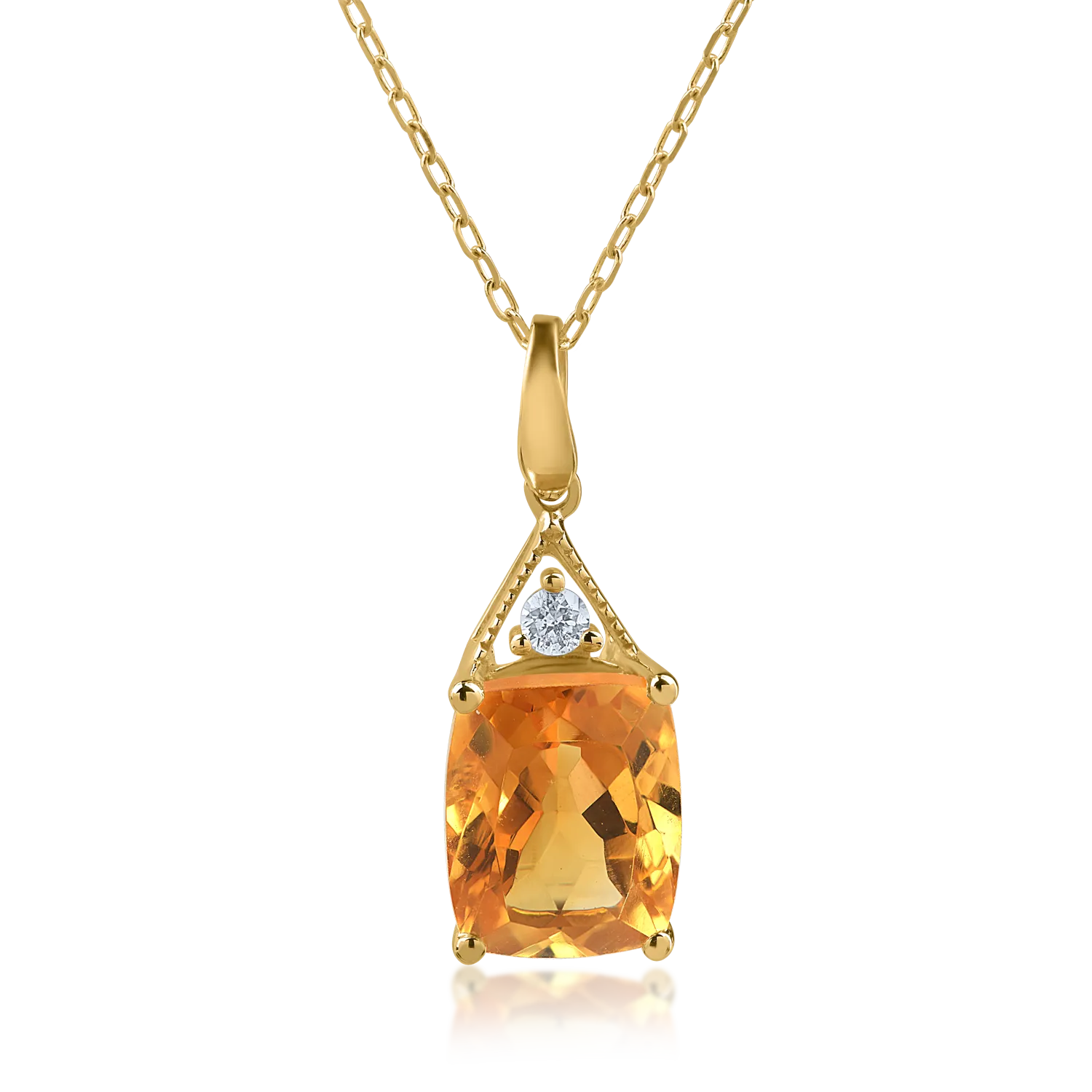 Колие с медальон от жълто злато с 2.27ct цитрин и 0.04ct диамант