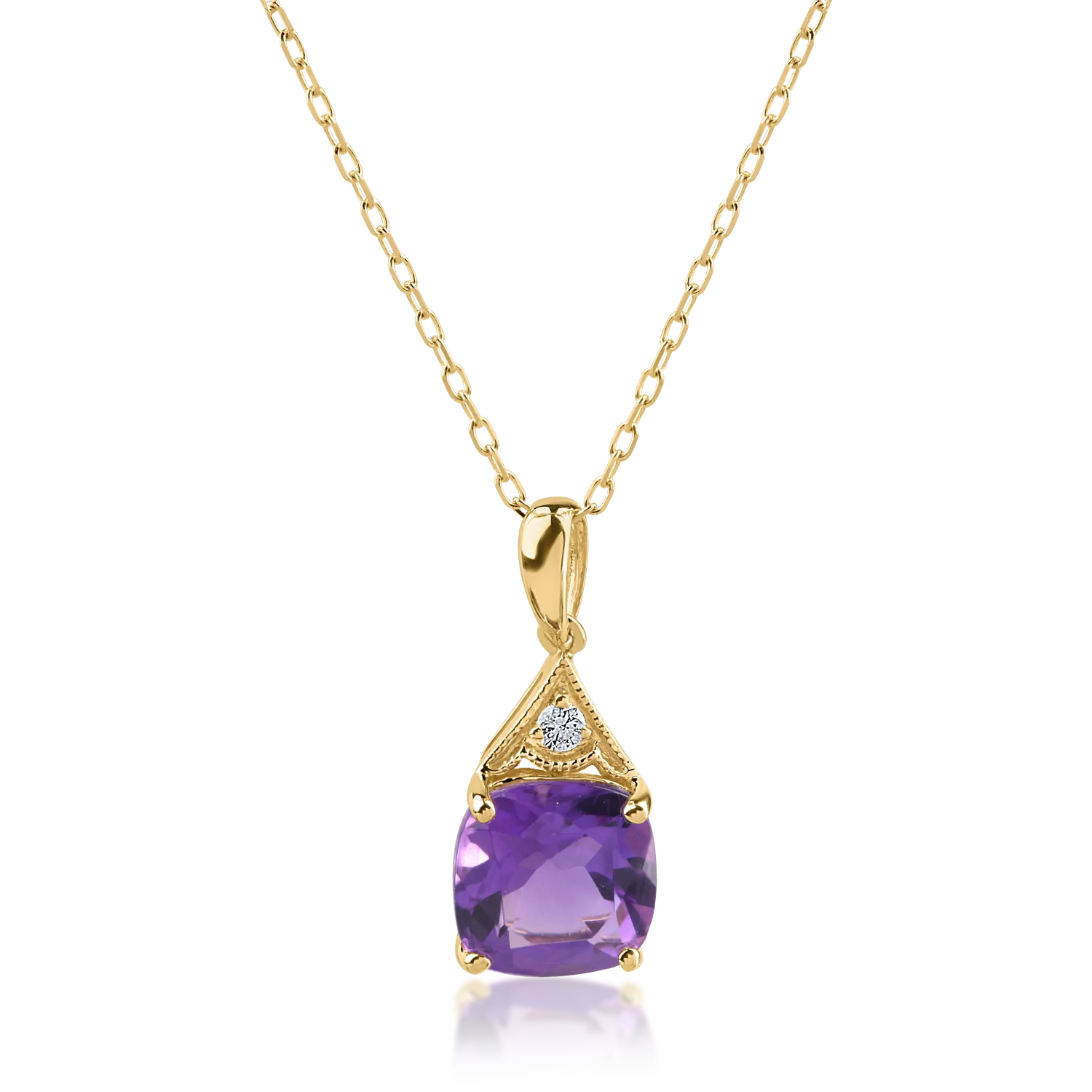 Sárga arany medál nyaklánc 1.46ct ametiszttel és 0.02ct gyémánttal-155964