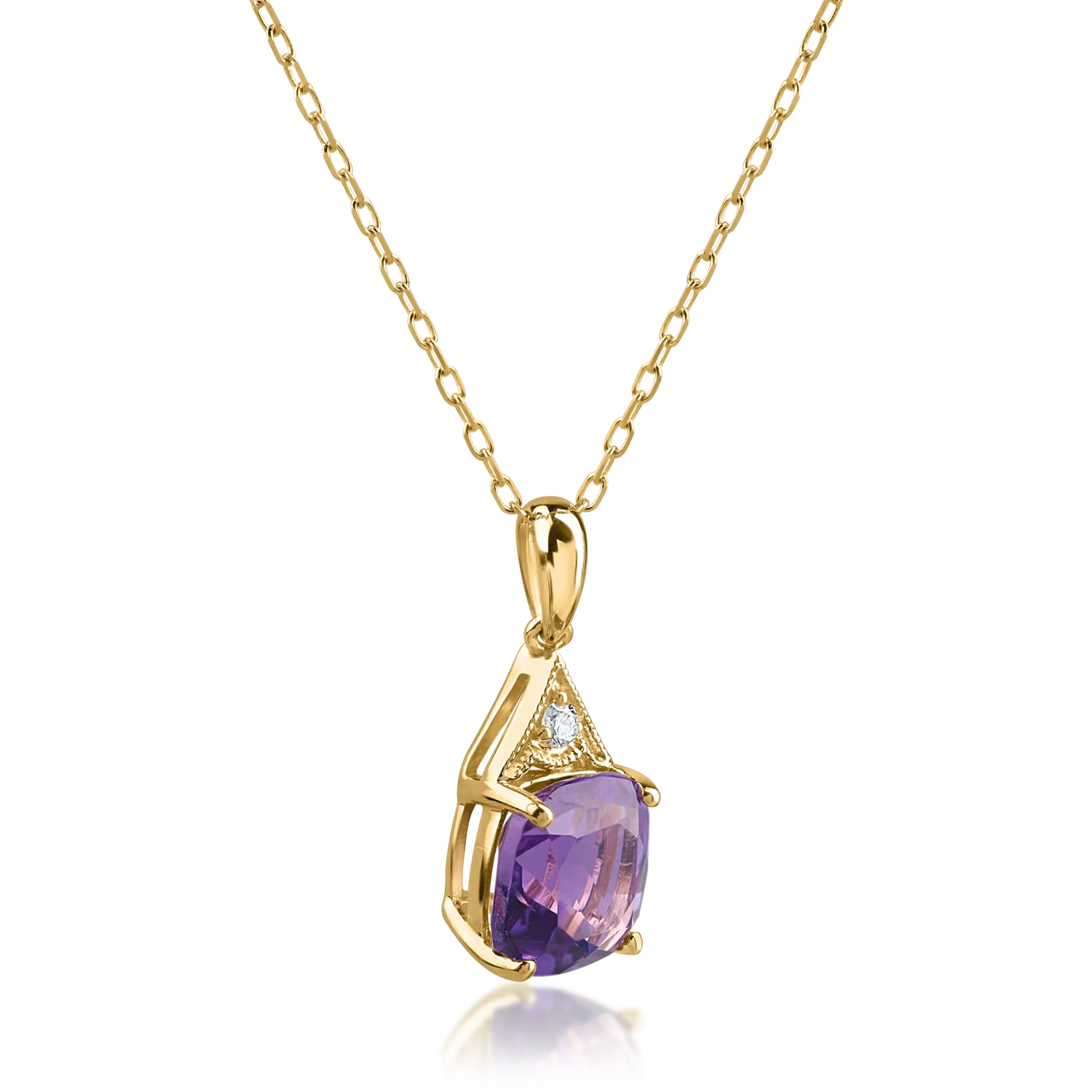 Sárga arany medál nyaklánc 1.46ct ametiszttel és 0.02ct gyémánttal