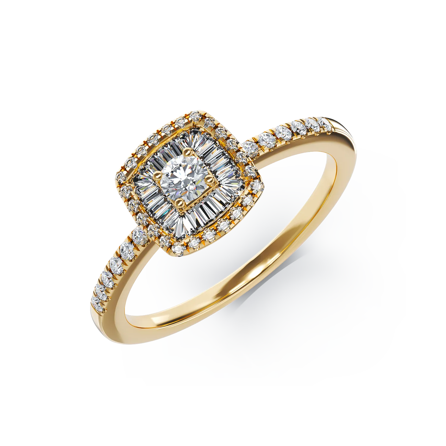 Годежен пръстен от жълто злато с диаманти 0.3кт