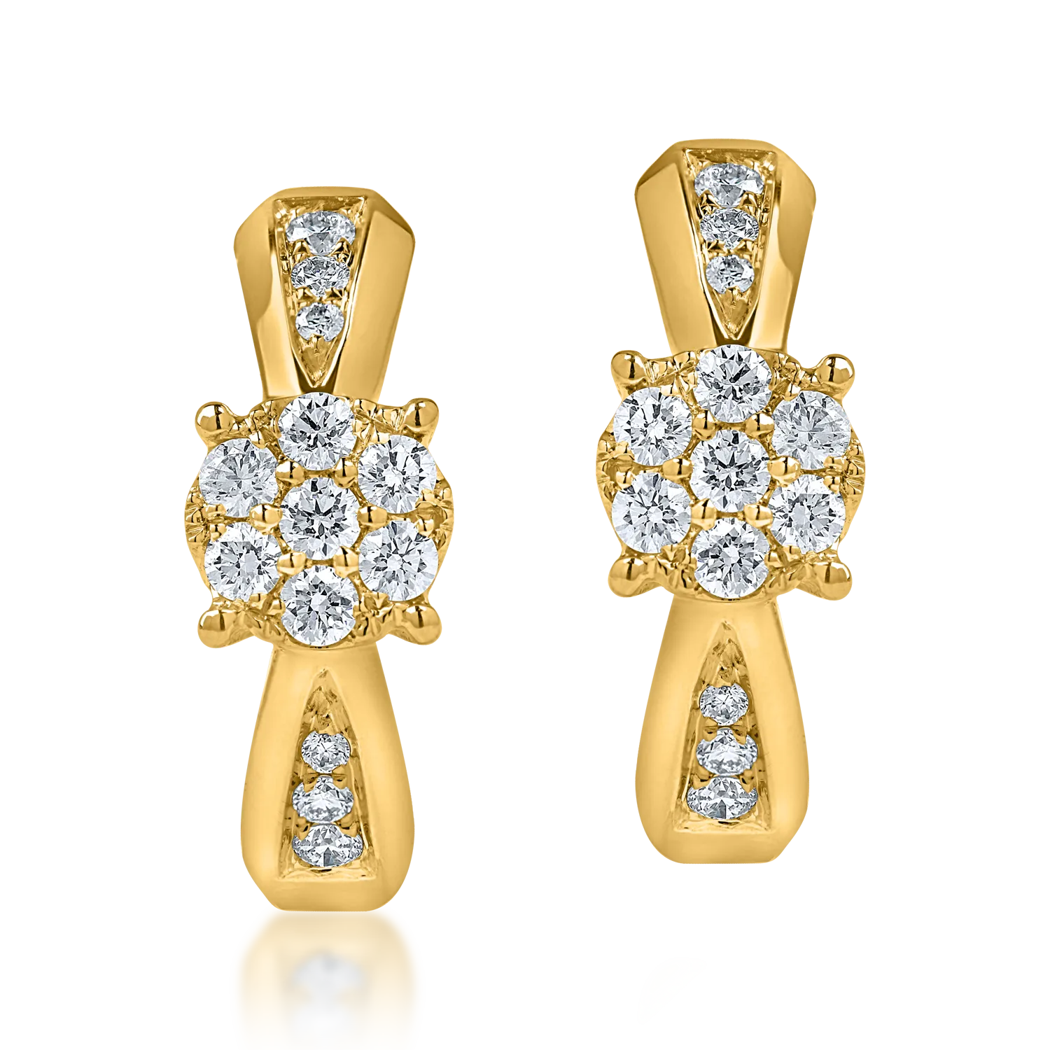 Kolczyki nauszne z żółtego złota z diamentami o masie 0.26ct