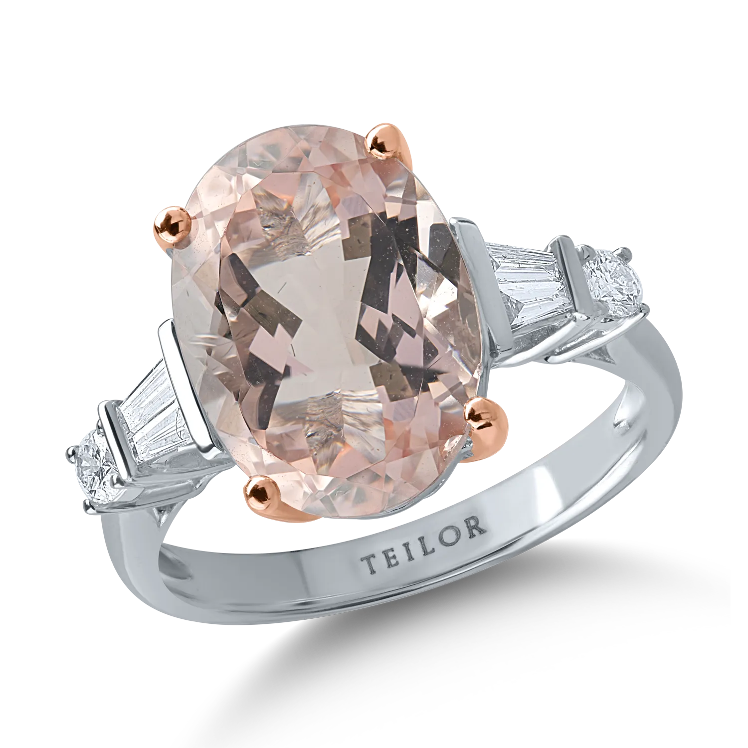 Inel din aur alb-roz cu morganit oval de 5.4ct si diamante de 0.2ct