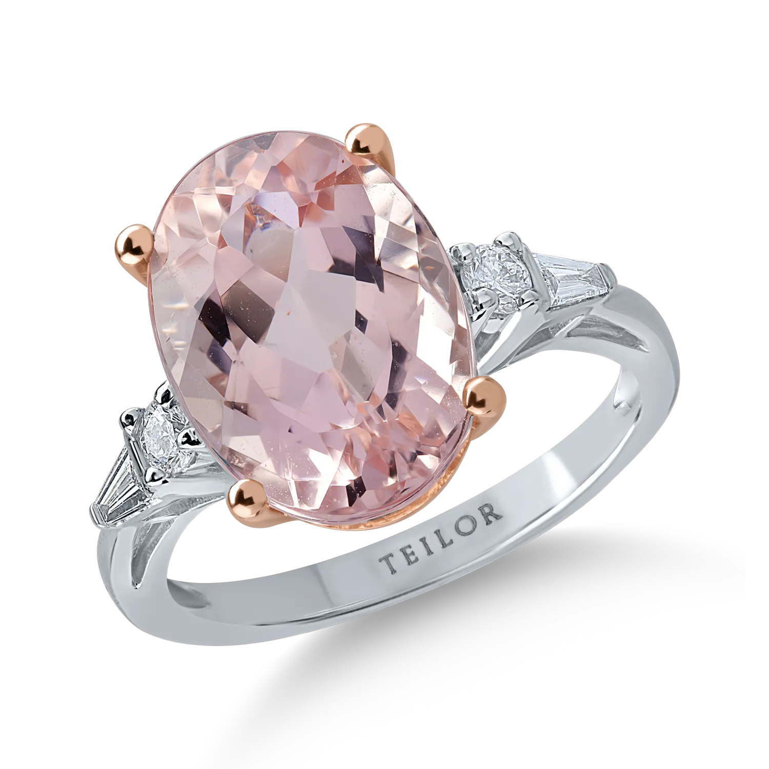 Inel din aur alb-roz cu morganit oval de 5.9ct si diamante de 0.2ct