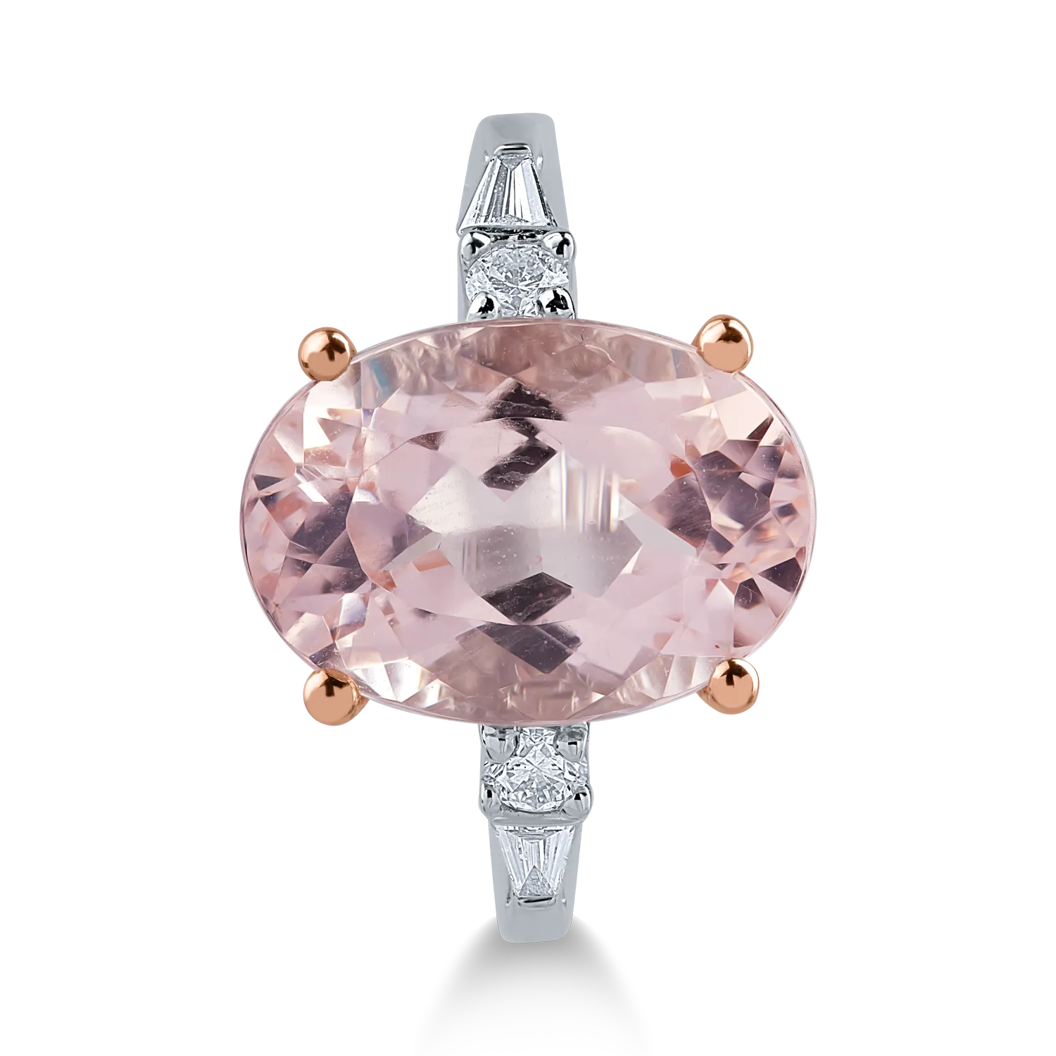 Inel din aur alb-roz cu morganit oval de 5.9ct si diamante de 0.2ct - imagine 2