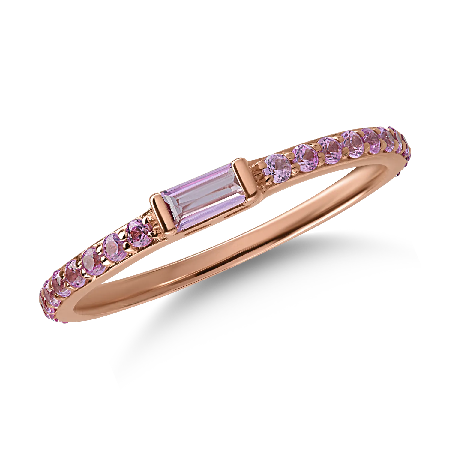 Inel din aur roz cu safir roz de 0.1ct si safire roz de 0.2ct