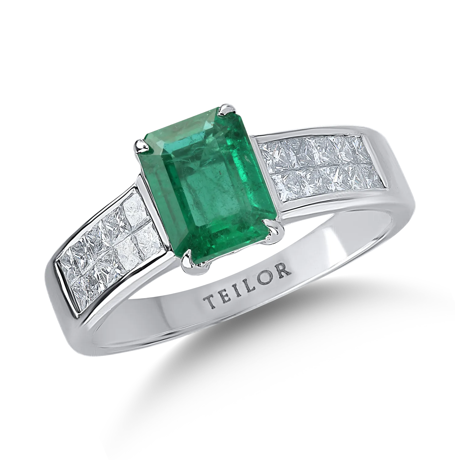 Teilor Inel din aur alb cu smarald emerald de 1.49ct si diamante de 0.7ct