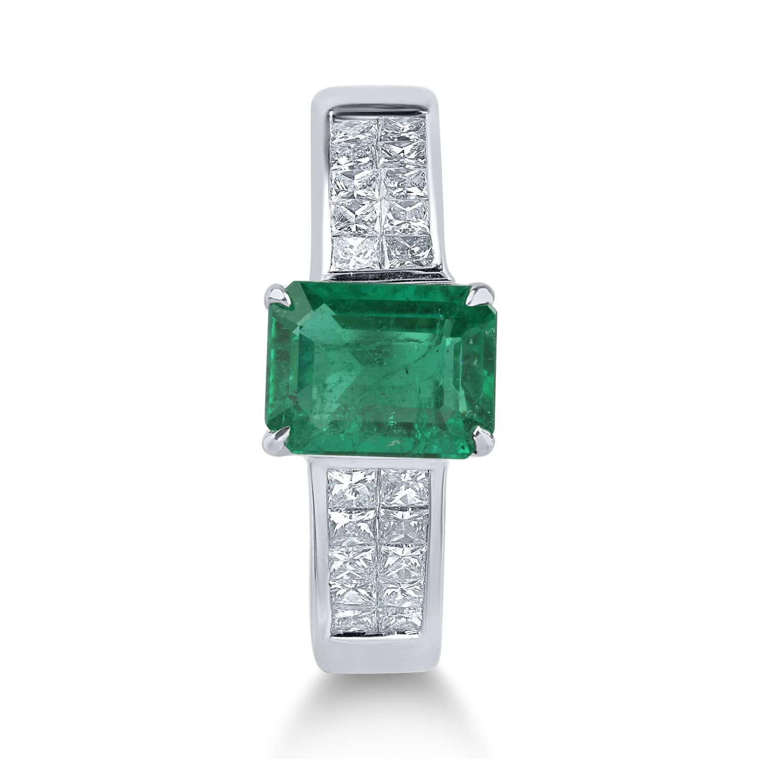 Inel din aur alb cu smarald de 1.49ct si diamante de 0.74ct
