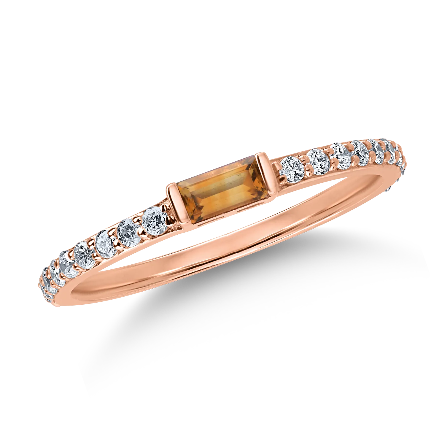 Inel din aur roz cu citrin rectangular de 0.1ct si diamante de 0.2ct