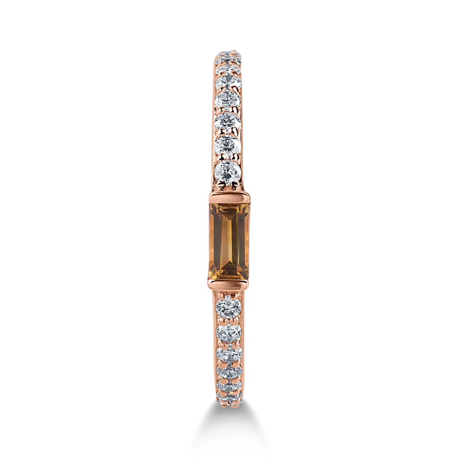 Inel din aur roz cu citrin rectangular de 0.12ct si diamante de 0.25ct