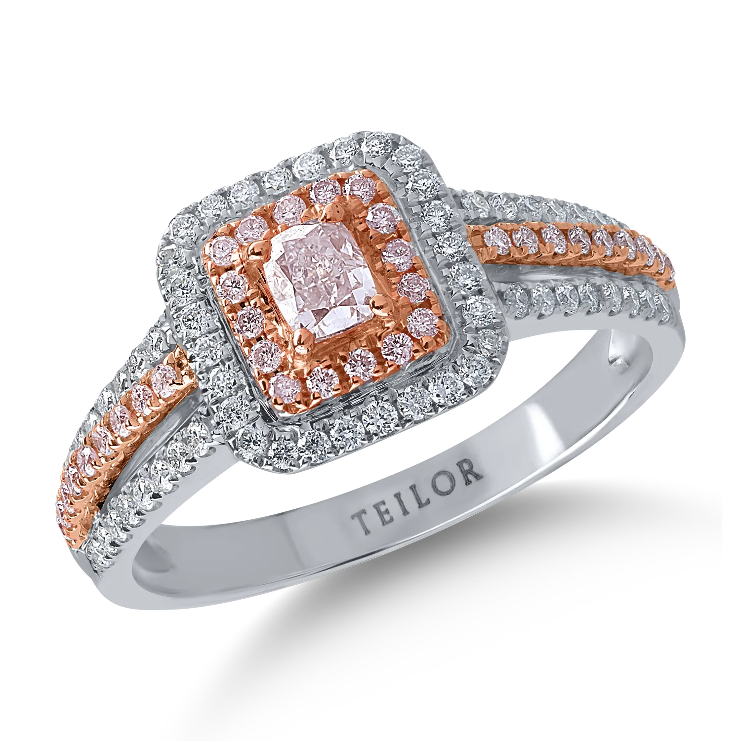 Pierścionek z różowo-białego złota z różowymi diamentami o masie 0.43ct i bezbarwnymi diamentami o masie 0.3ct