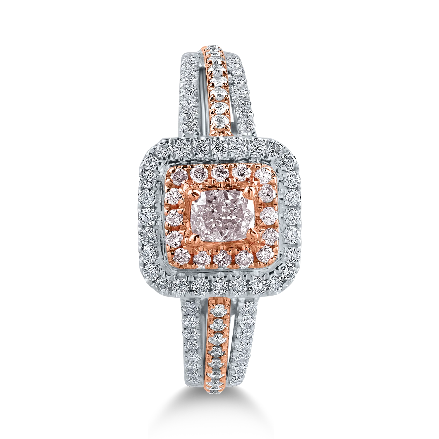 Пръстен от розово бяло злато с 0.43ct розови диаманти и 0.3ct чисти диаманти