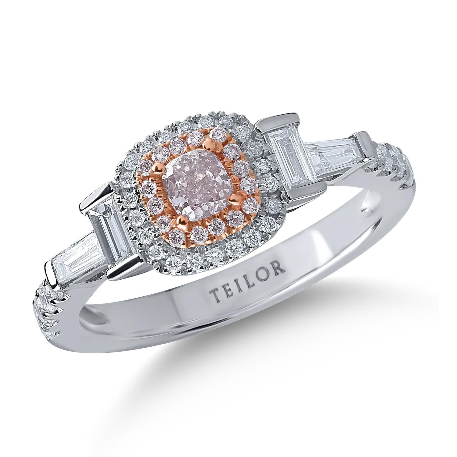 Inel din aur alb-roz cu diamante transparente de 0.52ct si diamante roz de 0.29ct