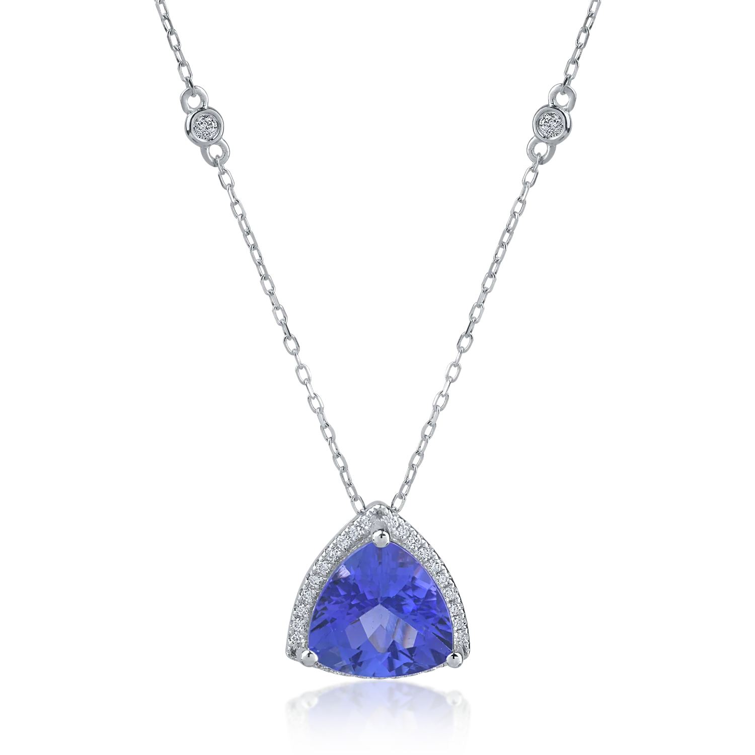 Teilor Lant cu pandantiv din aur alb cu tanzanit trillion de 3.26ct si diamante de 0.17ct