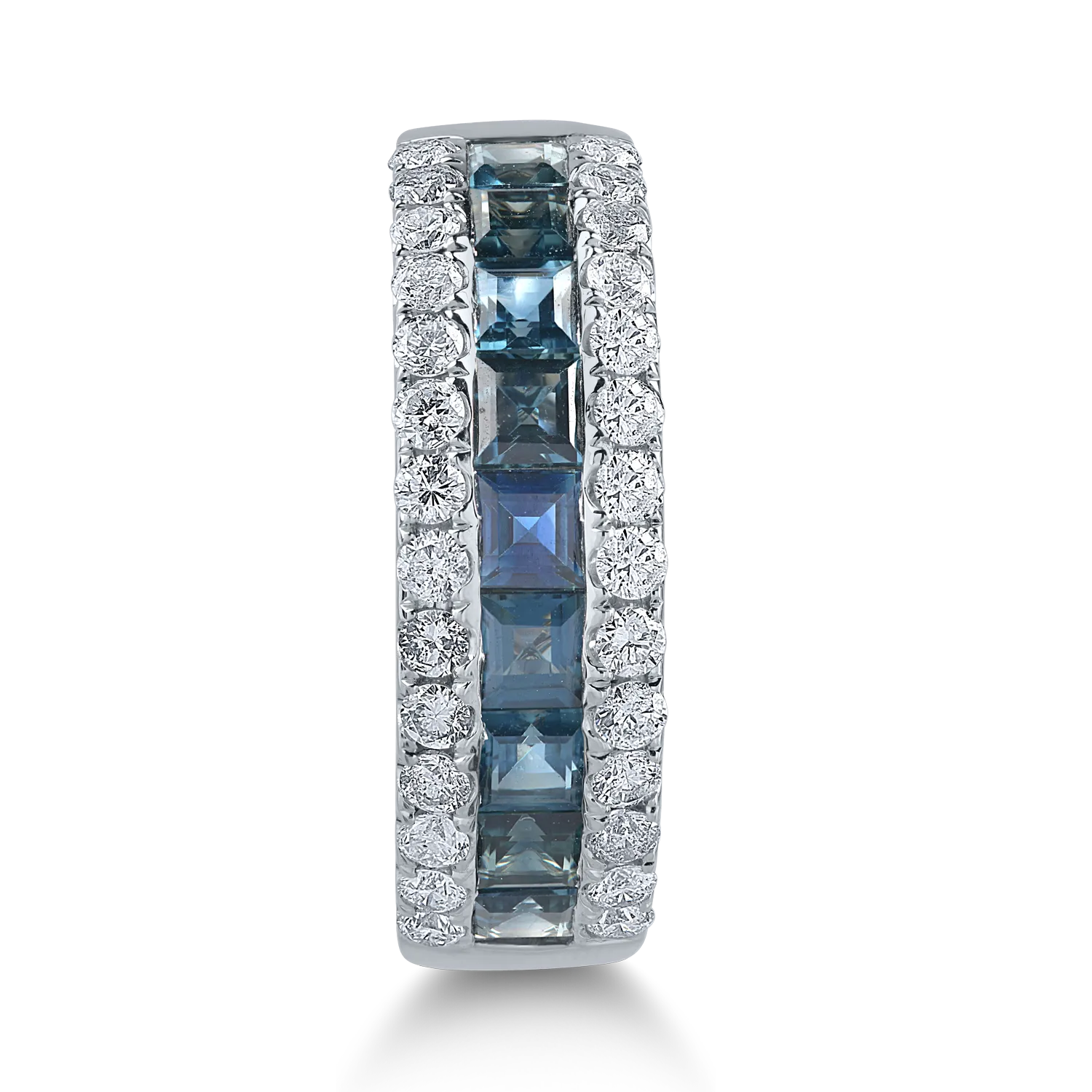 Inel semi eternity din aur alb cu safire de 1.79ct si diamante de 0.72ct