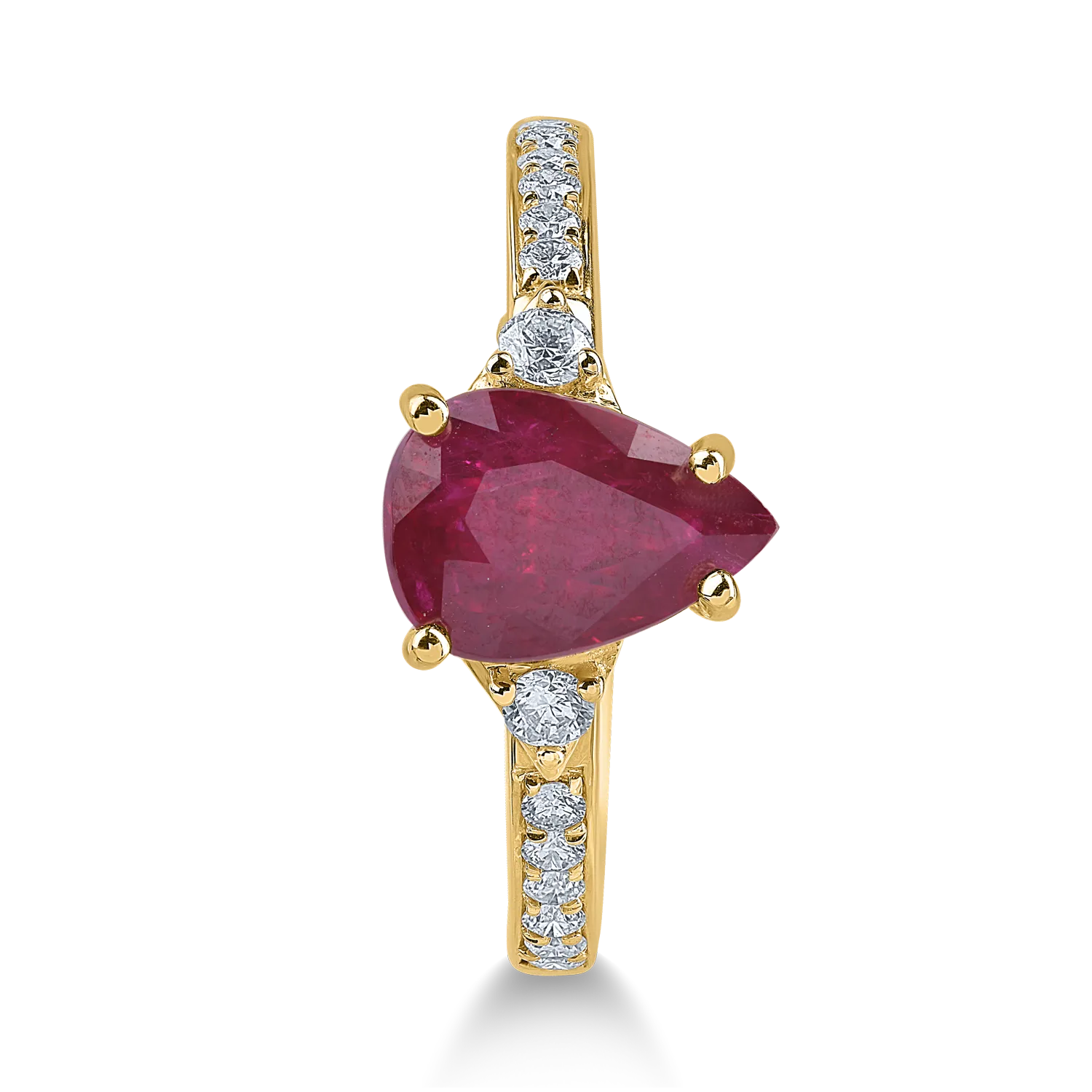 Sárga arany gyűrű 1.77ct rubinnal és 0.24ct gyémántokkal