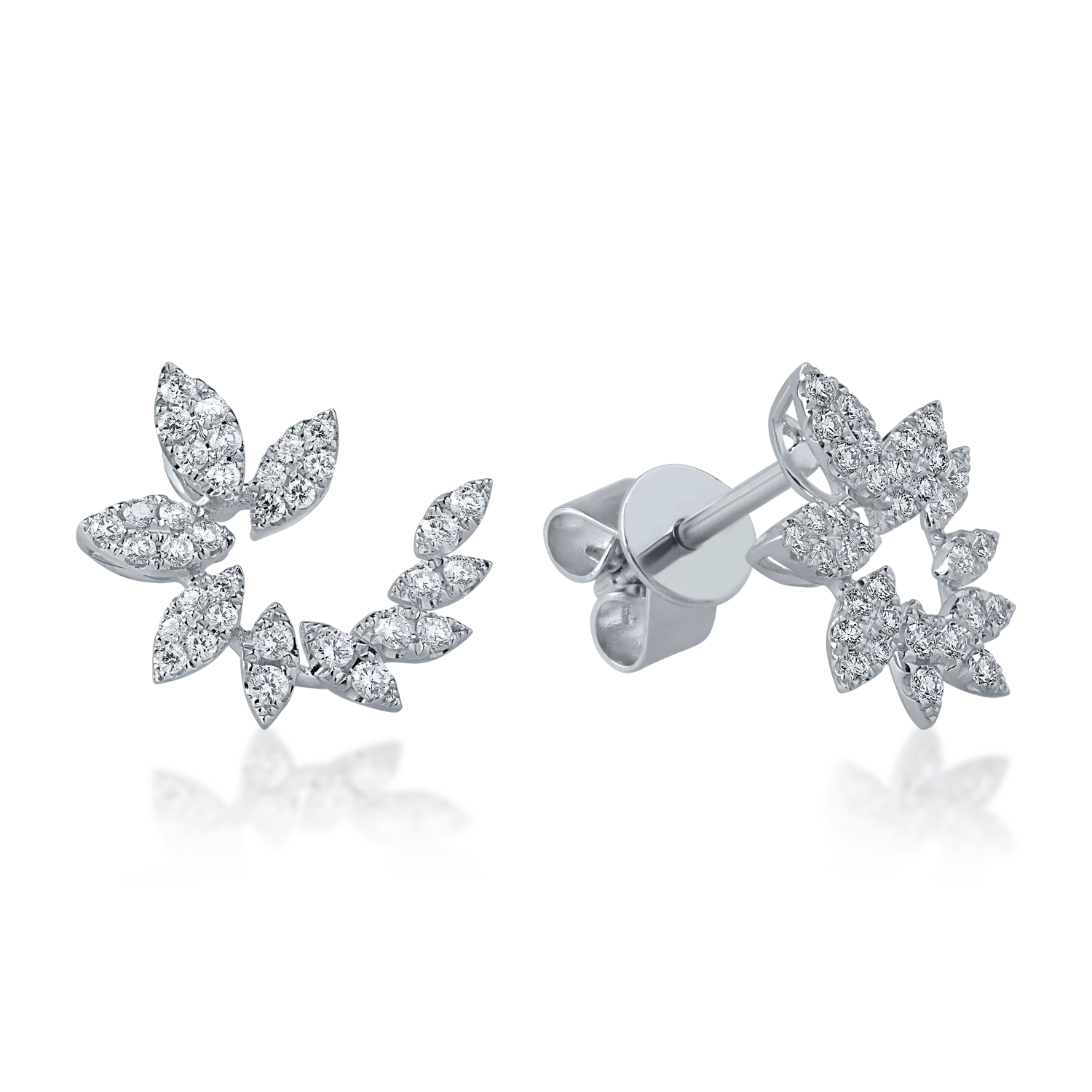 Cercei floare din aur alb cu diamante de 0.48ct
