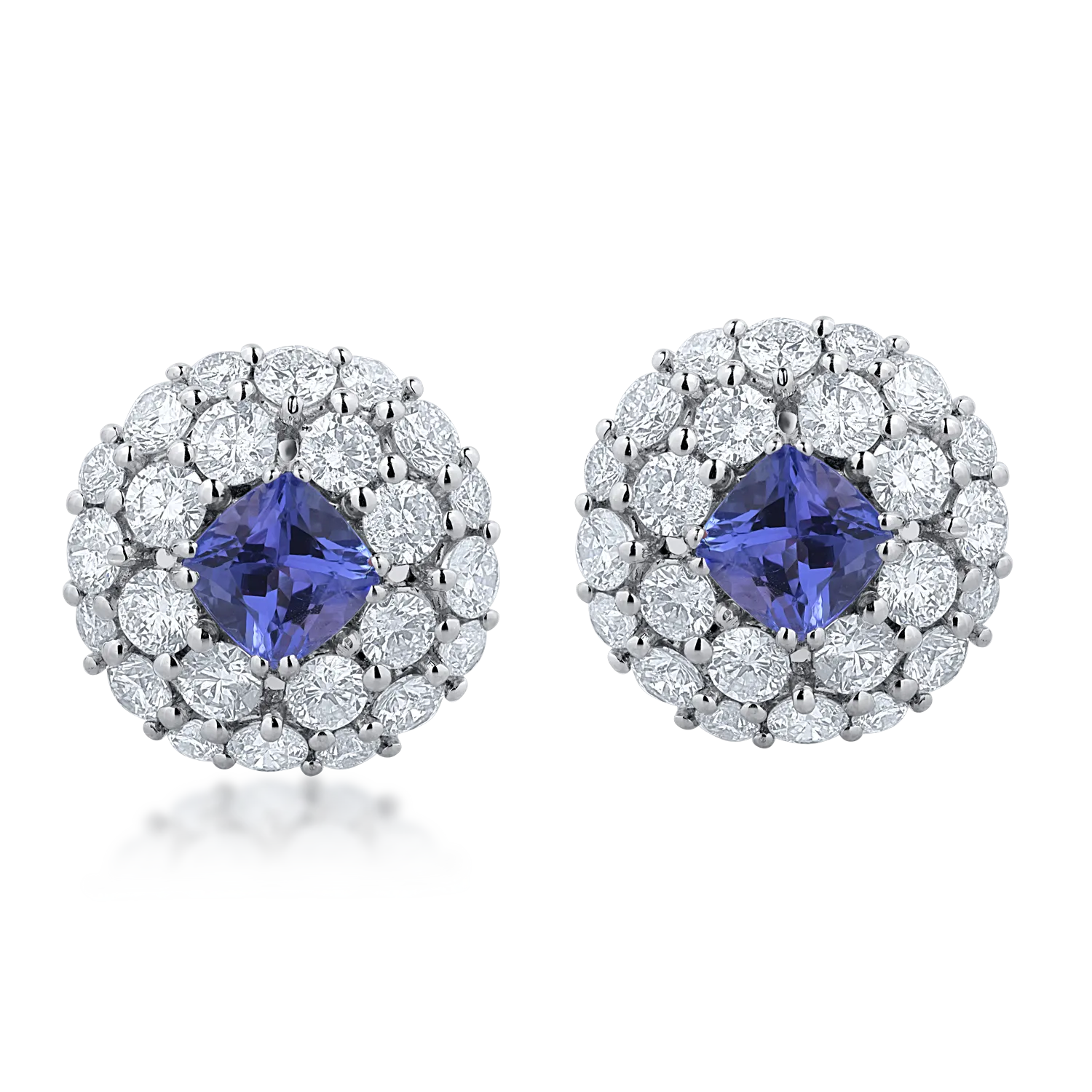 Cercei din aur alb cu diamante de 2.82ct si tanzanite de 1.46ct